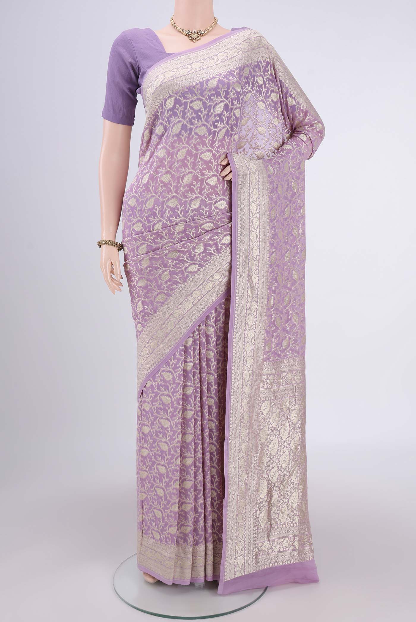 Lavender Banarasi Georgette Saree