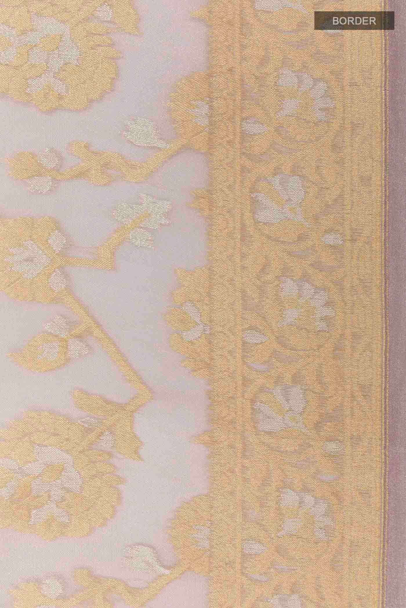 Lavender Banarasi Kora Silk Saree - Image 3