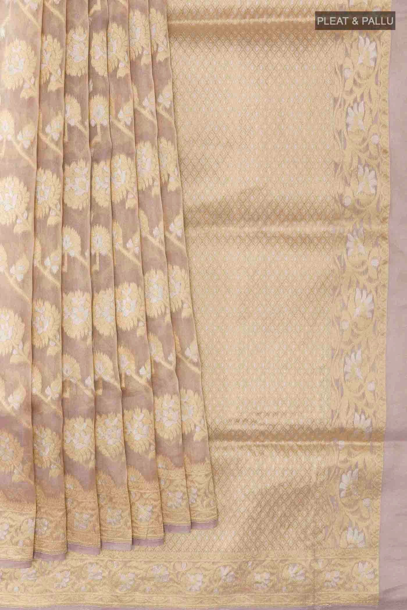 Lavender Banarasi Kora Silk Saree - Image 4