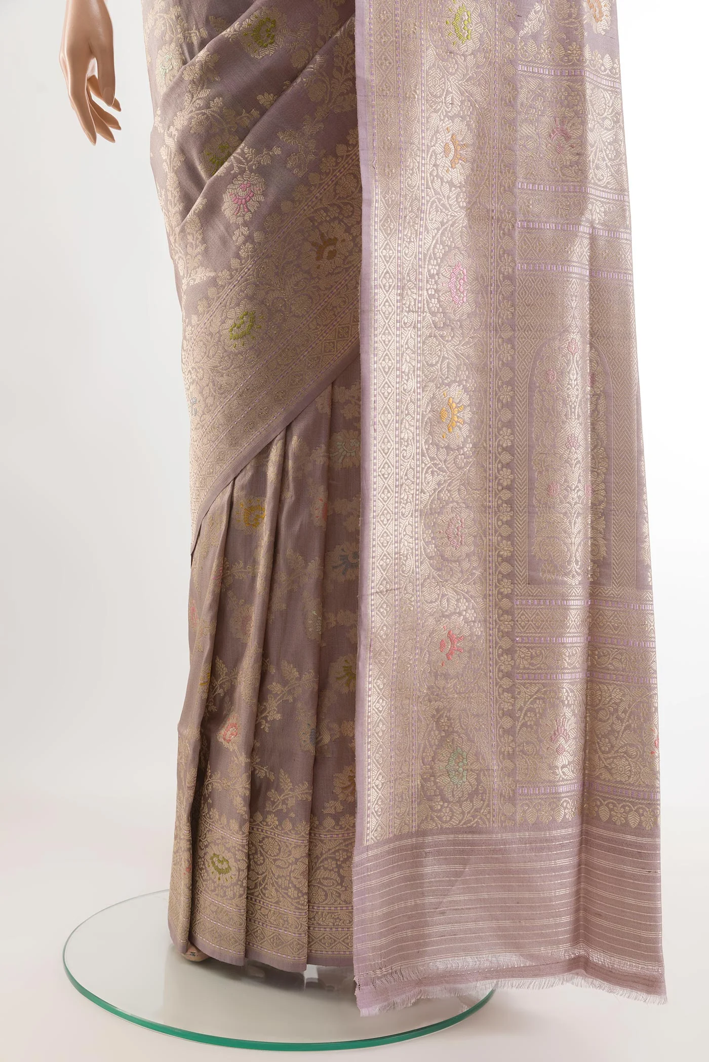 Lavender Banarasi Tussar Silk Saree - Image 3