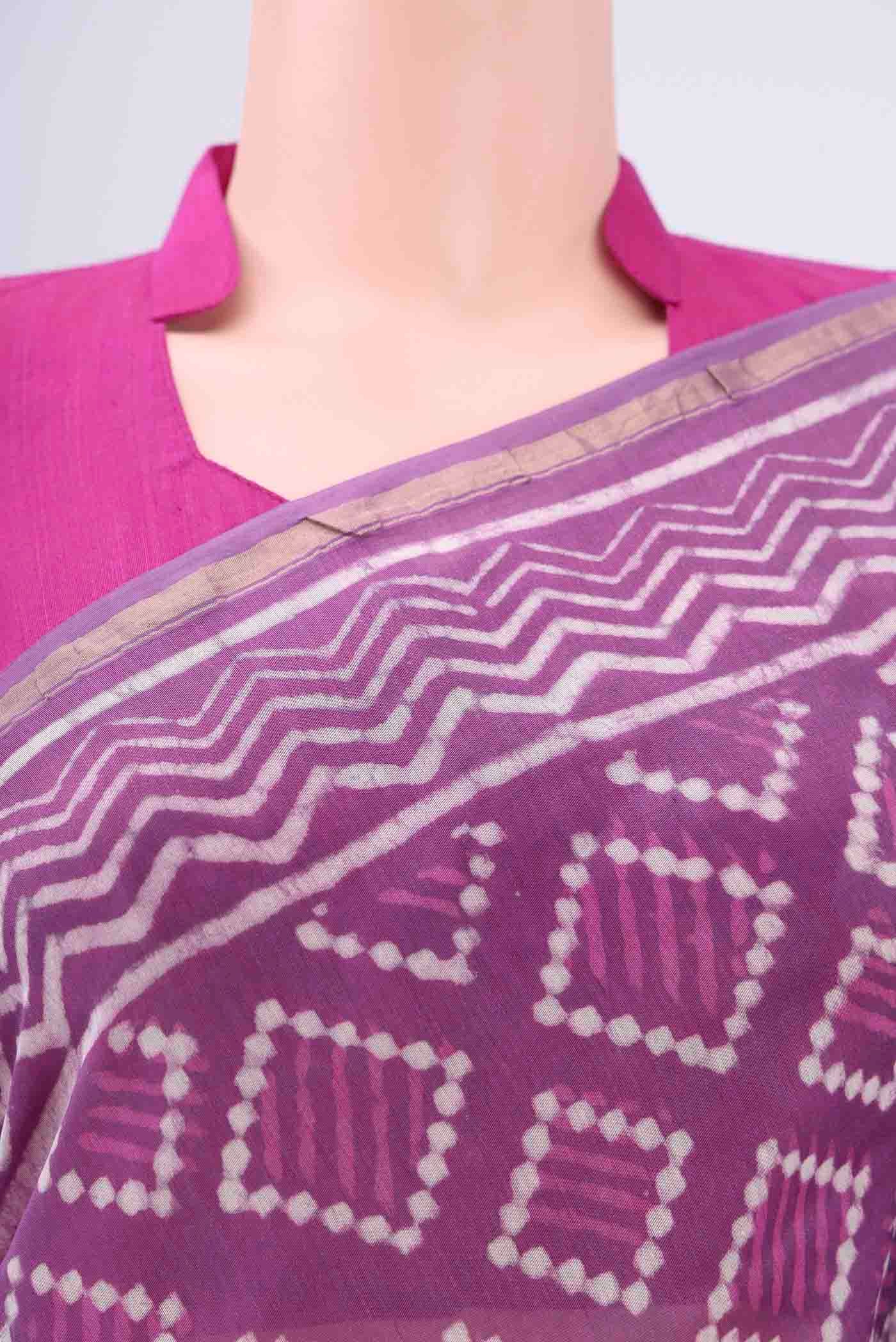 Lavender Chanderi Silk Cotton Saree - Image 2