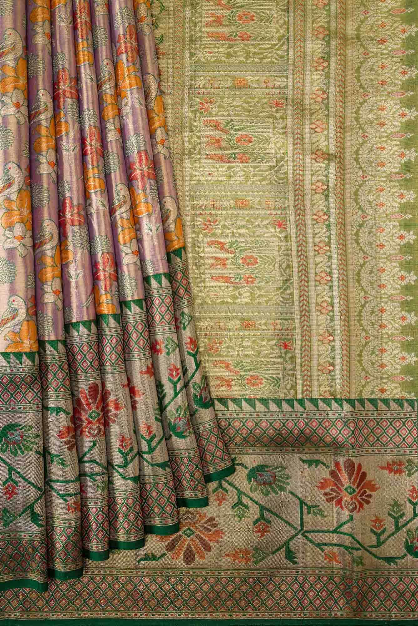 Lavender Dual Tone Kanjivaram Tissue Silk Saree - Image 2