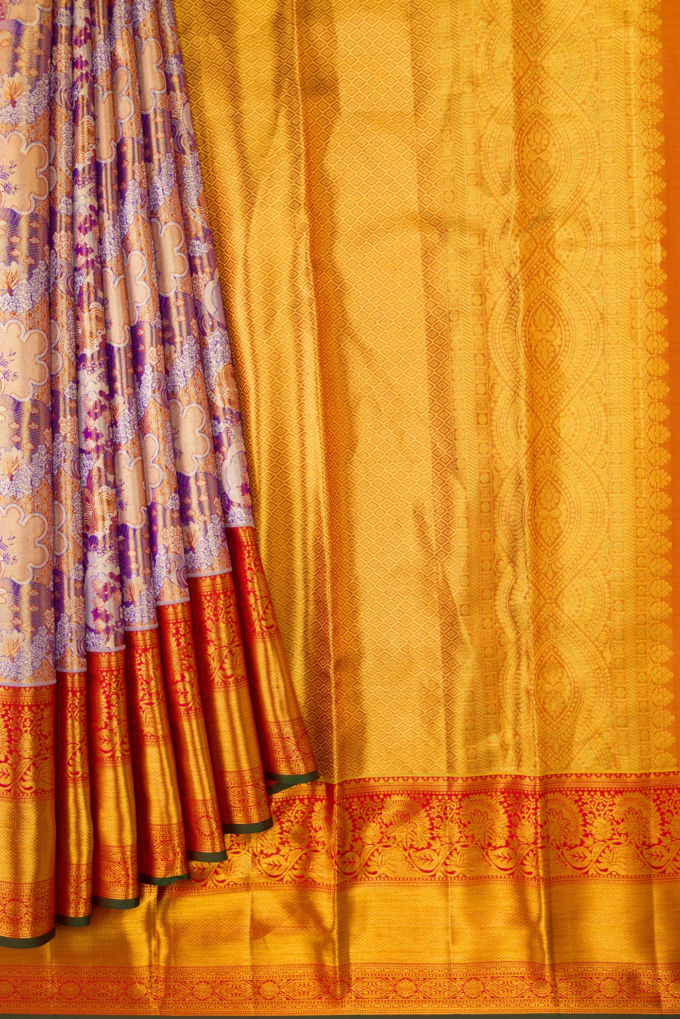 Lavender with Gold Color Kanjivaram Tissue Silk Saree - Image 4