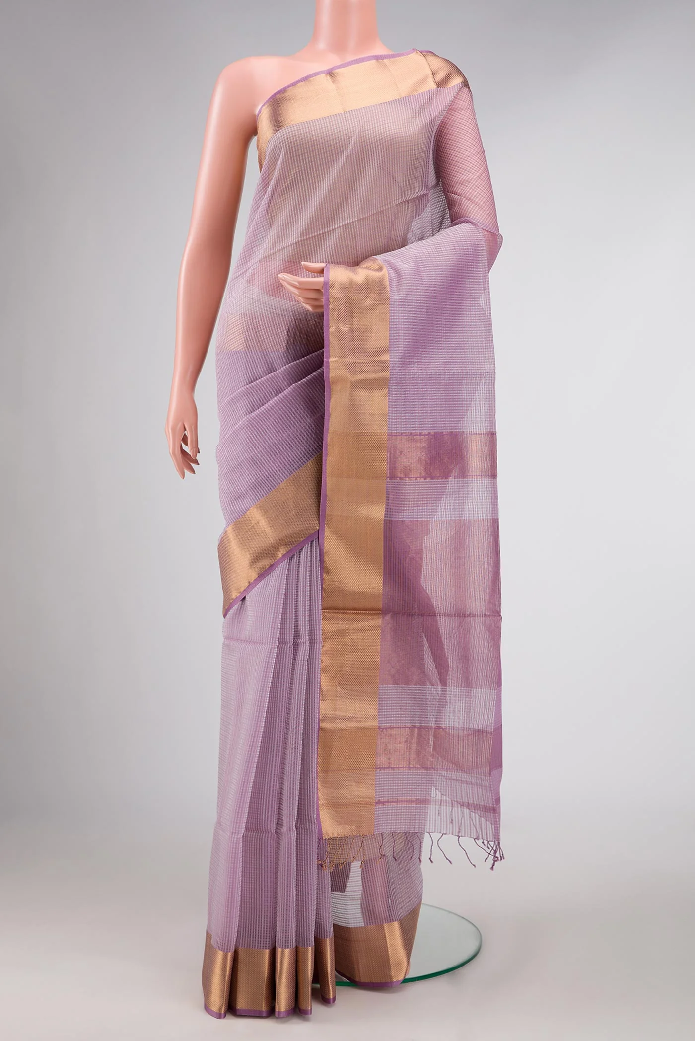 Lavender Dual Tone Maheshwari Silk Saree