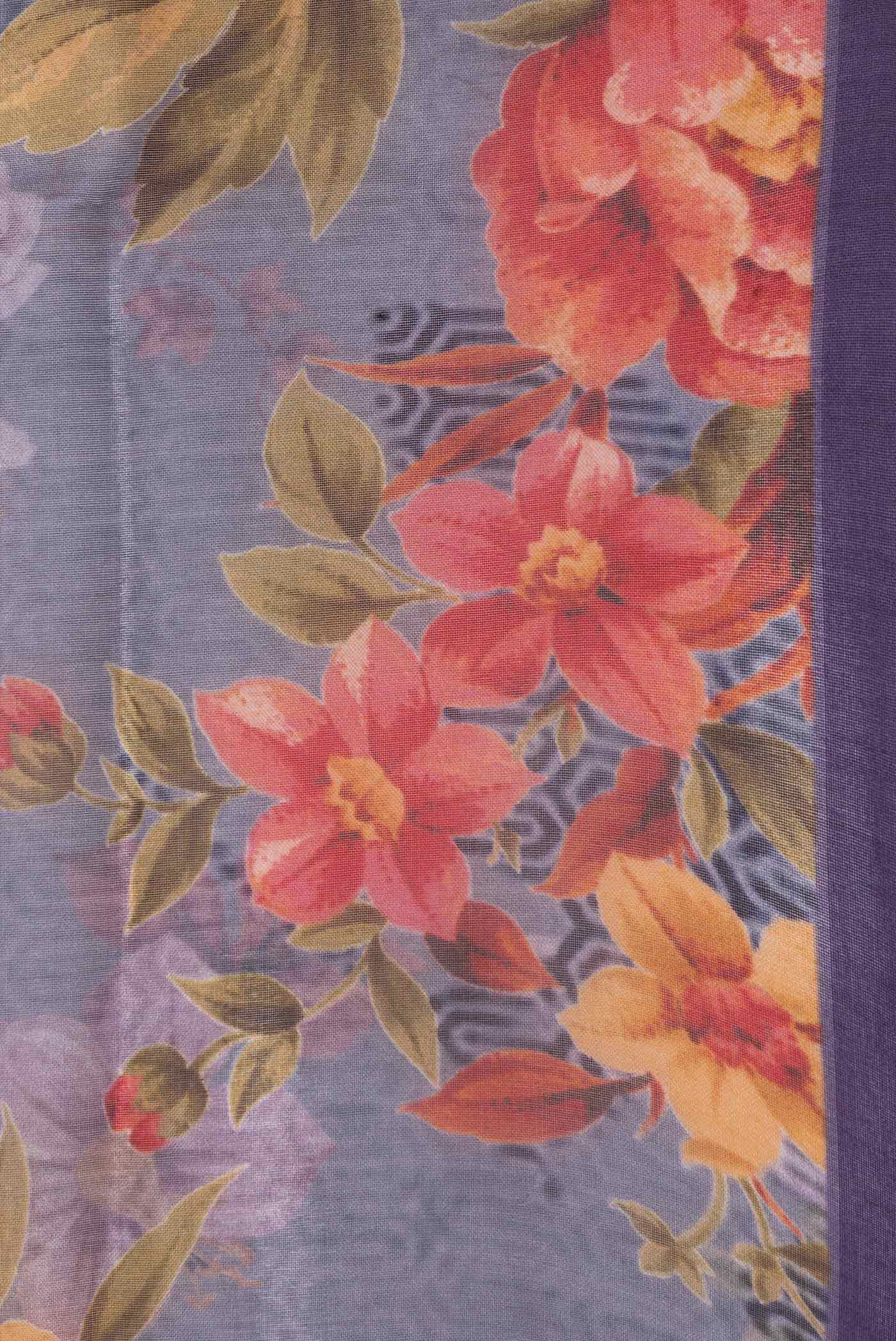 Lavender Dual Tone Organza Silk Saree - Image 3