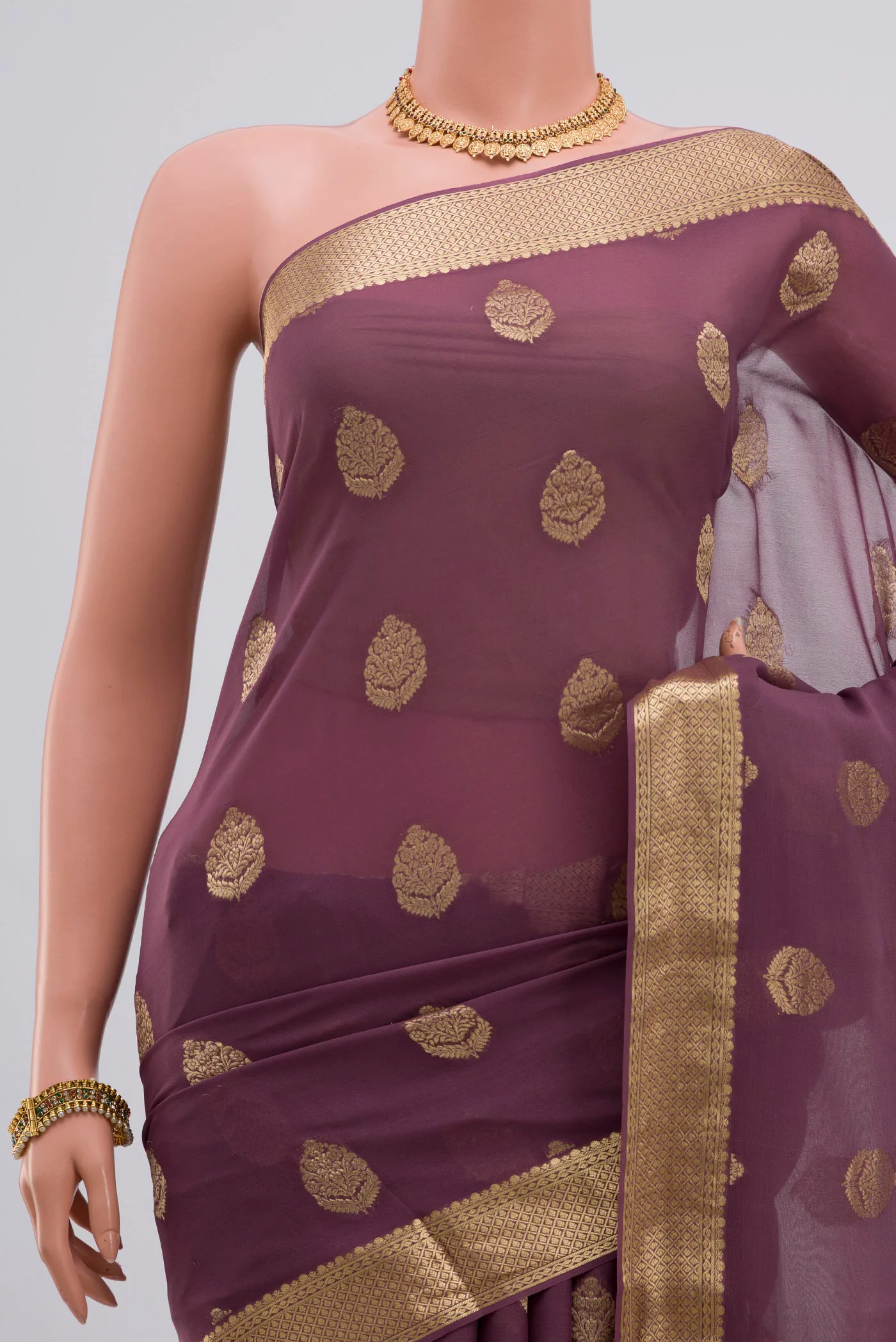 Dark Mauve Mysore Georgette Saree - Image 2