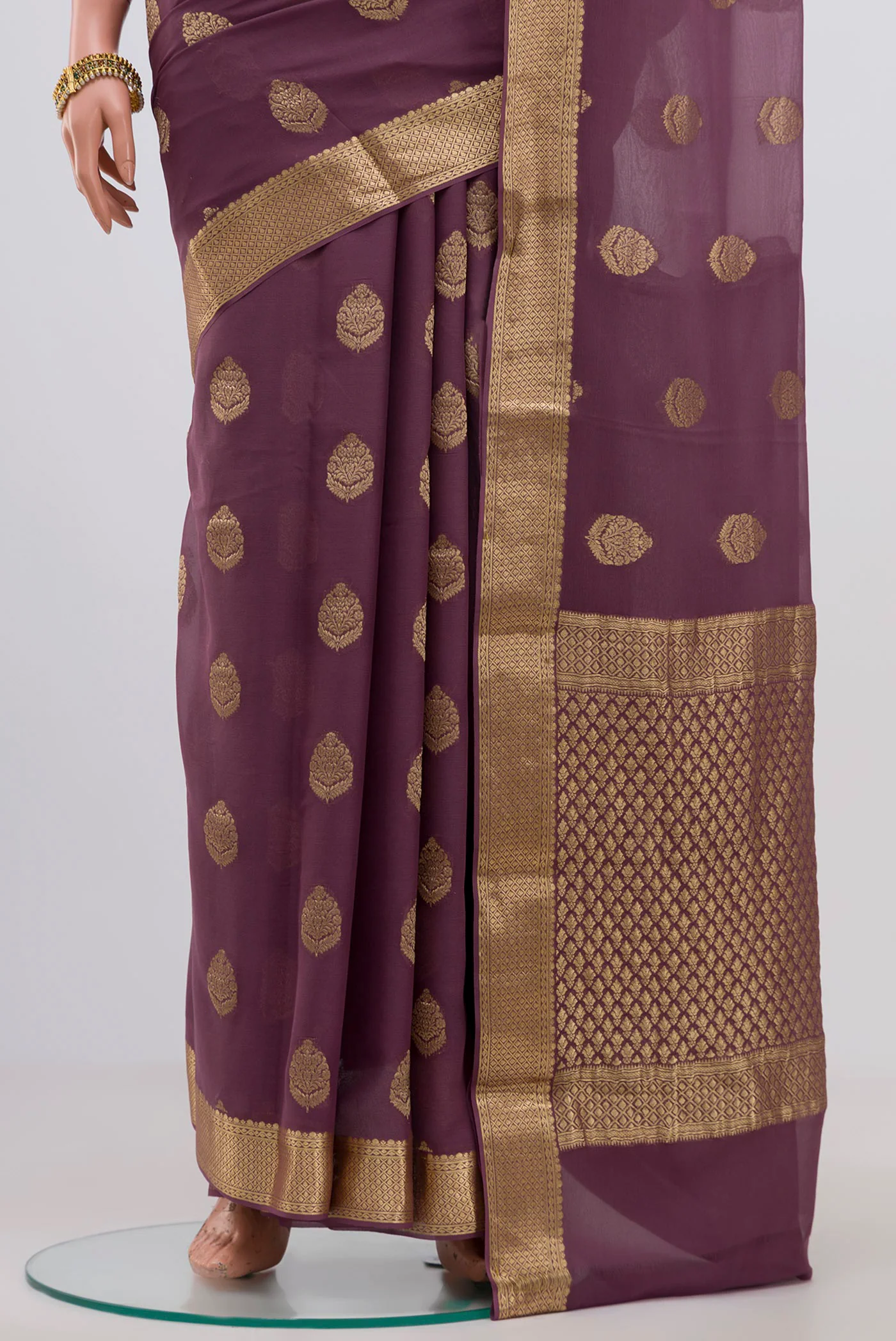 Dark Mauve Mysore Georgette Saree - Image 3