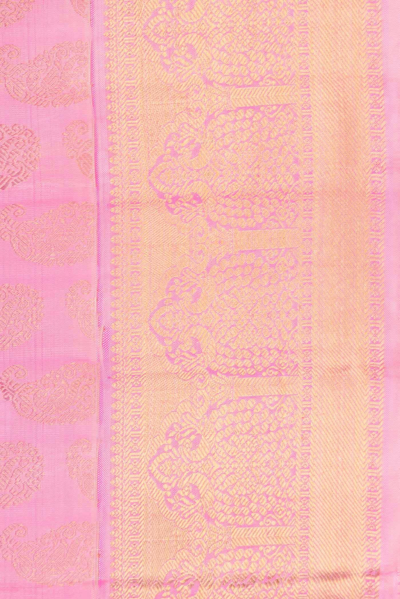Pure Silk Pure Zari Rose pink Kanjivaram Saree - Image 6