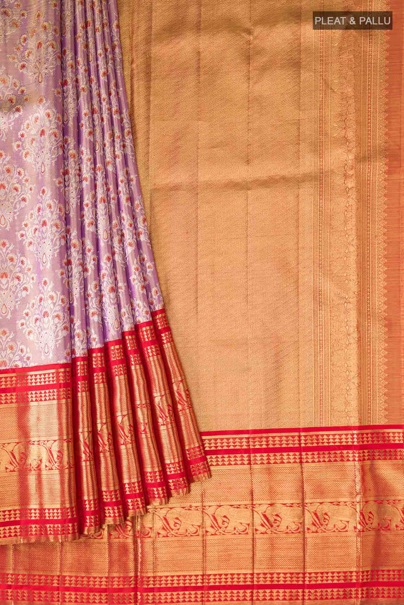 Pure Silk Pure Zari Lavender Kanjivaram Tissue Saree - Image 2