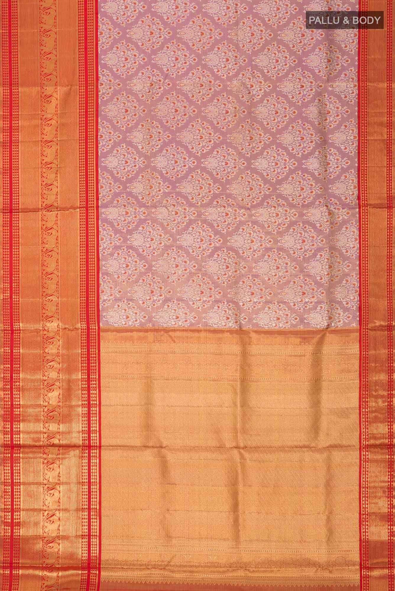 Pure Silk Pure Zari Lavender Kanjivaram Tissue Saree - Image 3