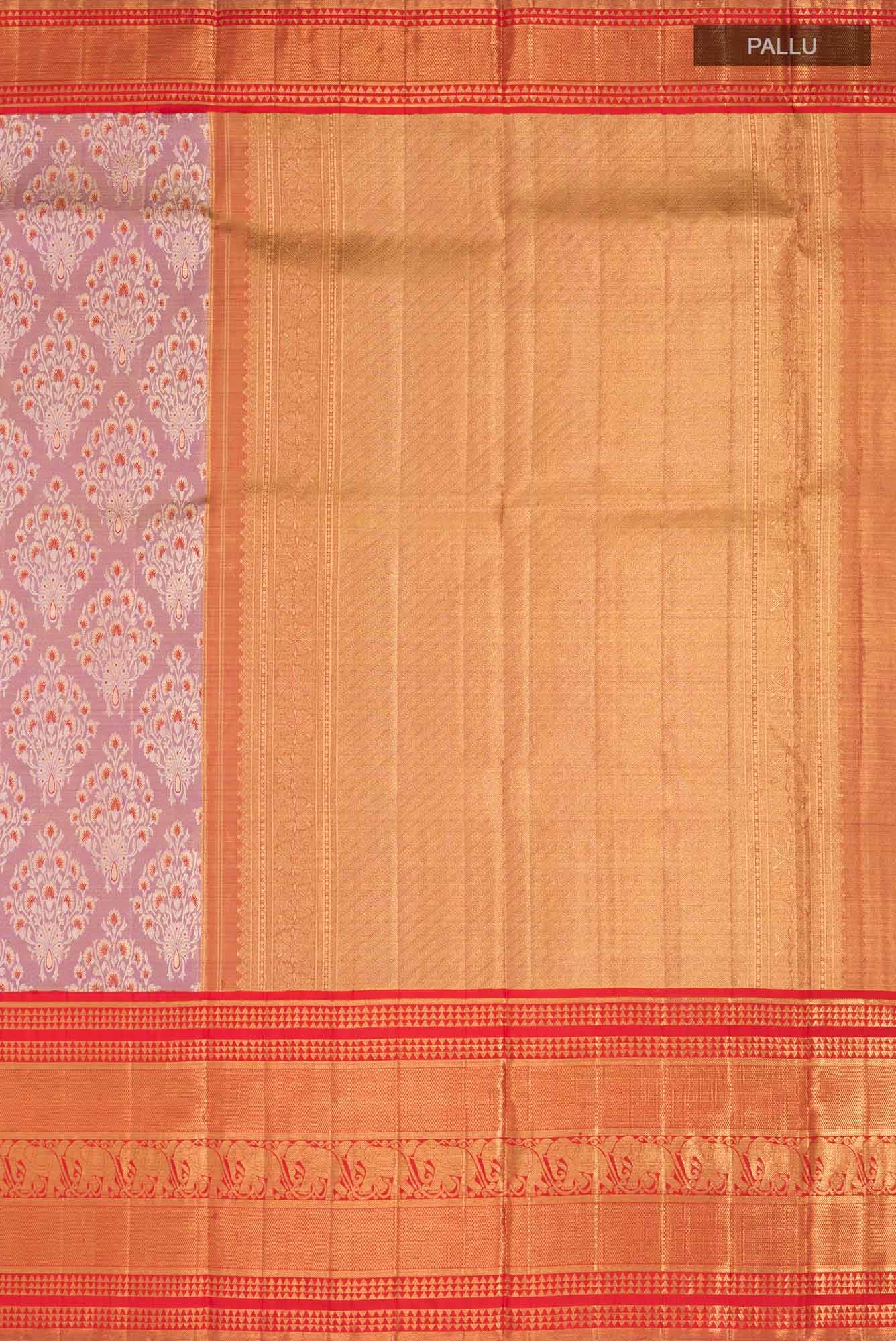 Pure Silk Pure Zari Lavender Kanjivaram Tissue Saree - Image 4