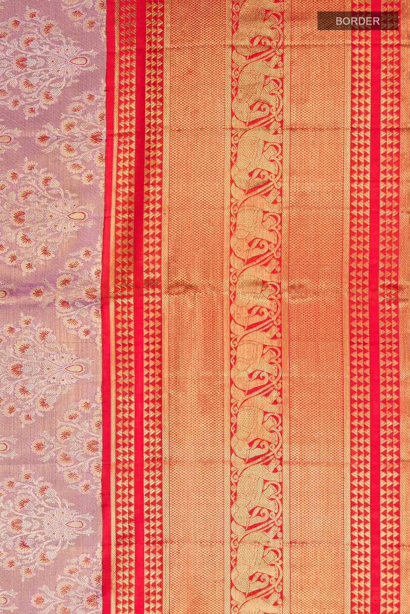 Pure Silk Pure Zari Lavender Kanjivaram Tissue Saree - Image 5