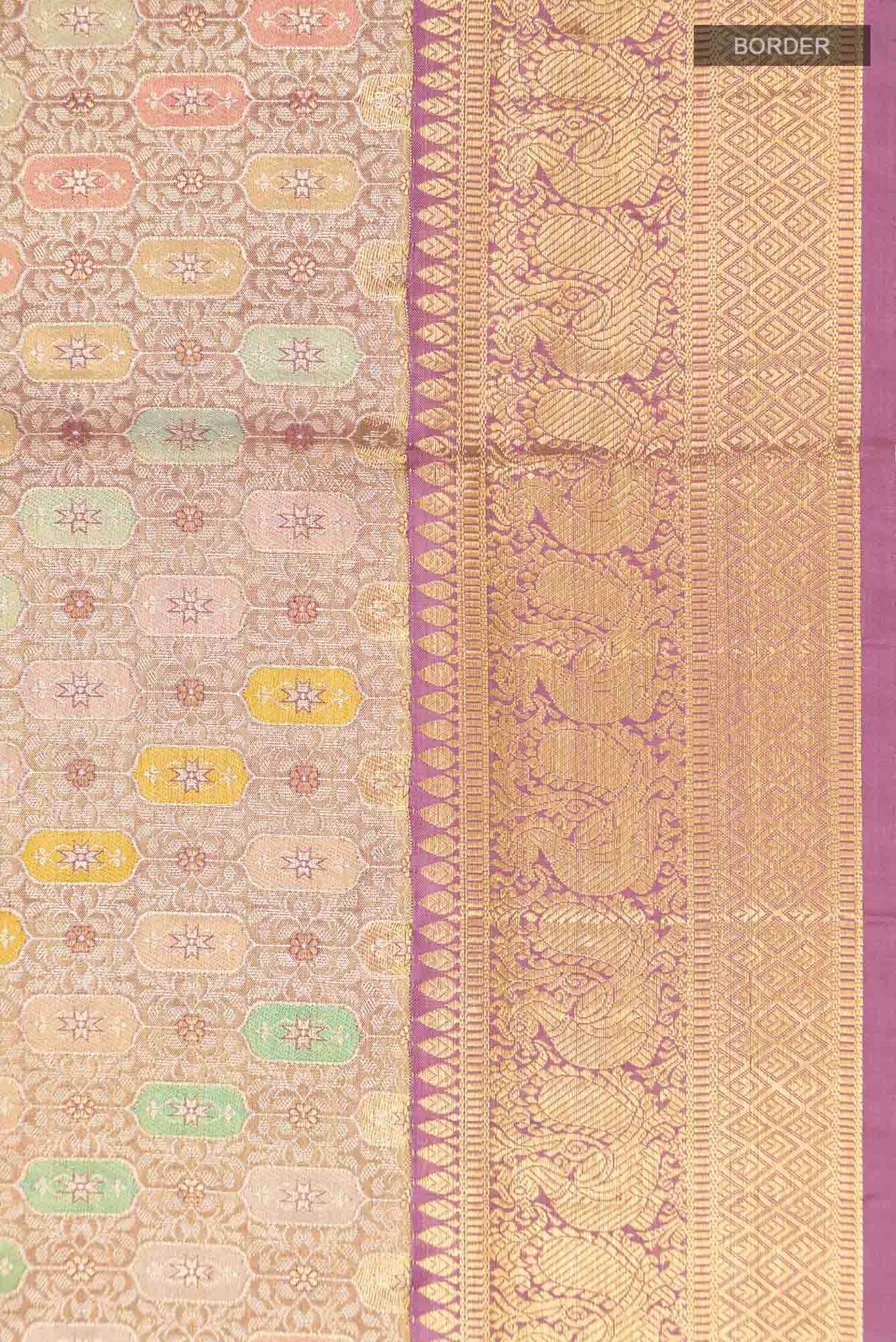 Pure Silk Pure Zari Lavender Kanjivaram Tissue Saree - Image 6