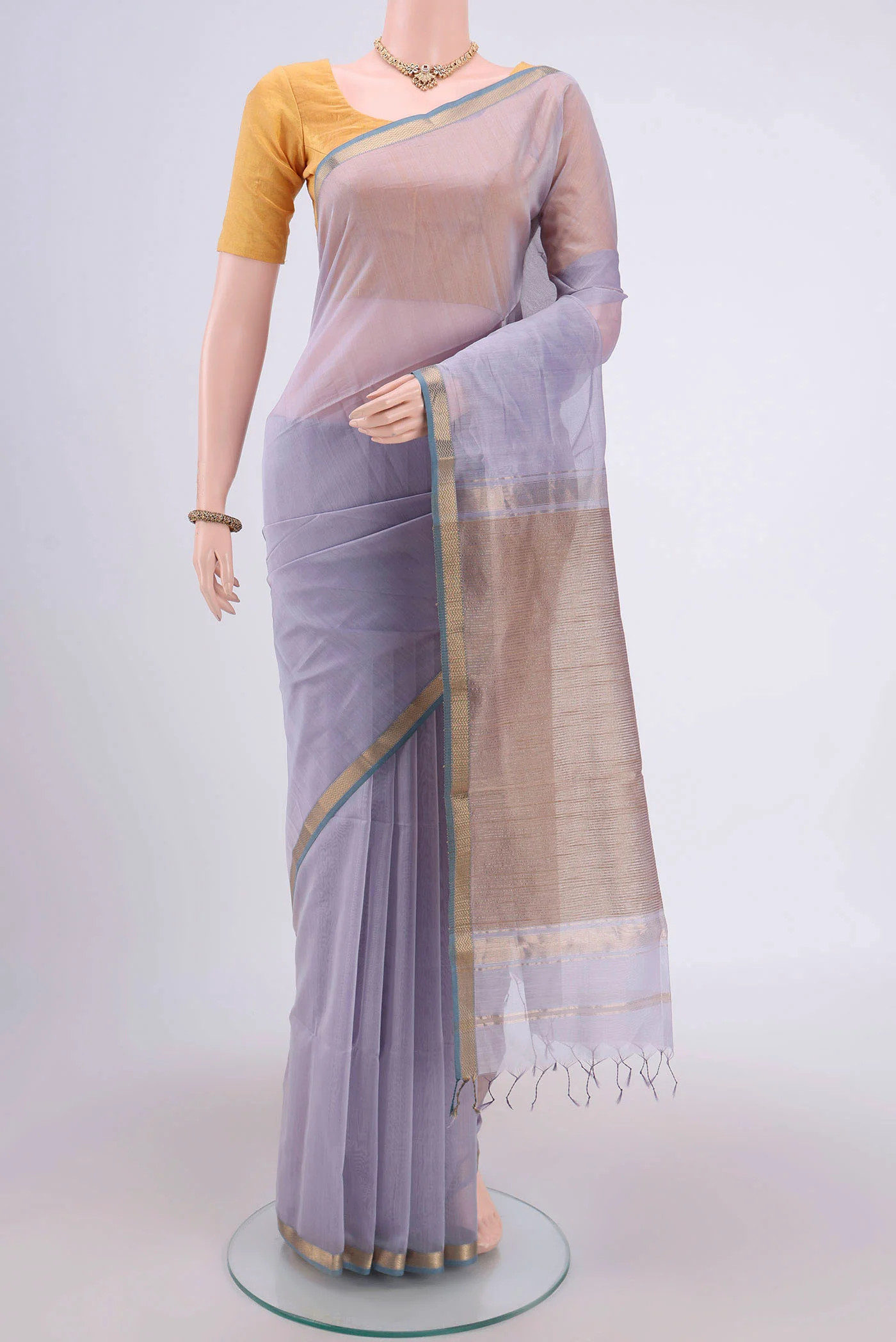 Lilac Maheshwari Silk Cotton Saree