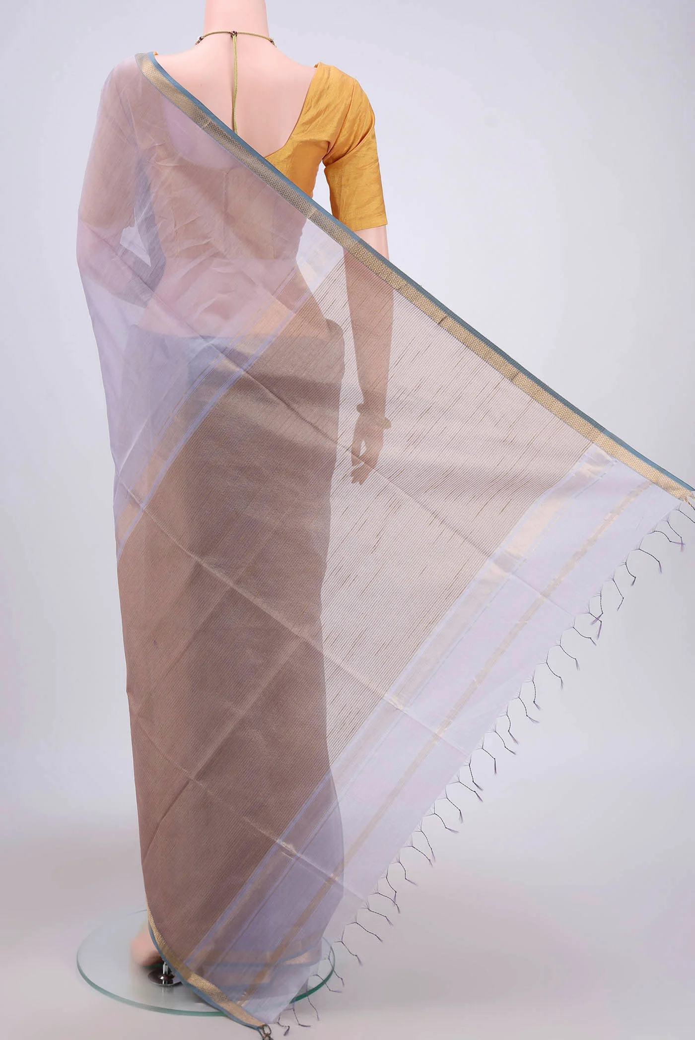 Lilac Maheshwari Silk Cotton Saree - Image 3