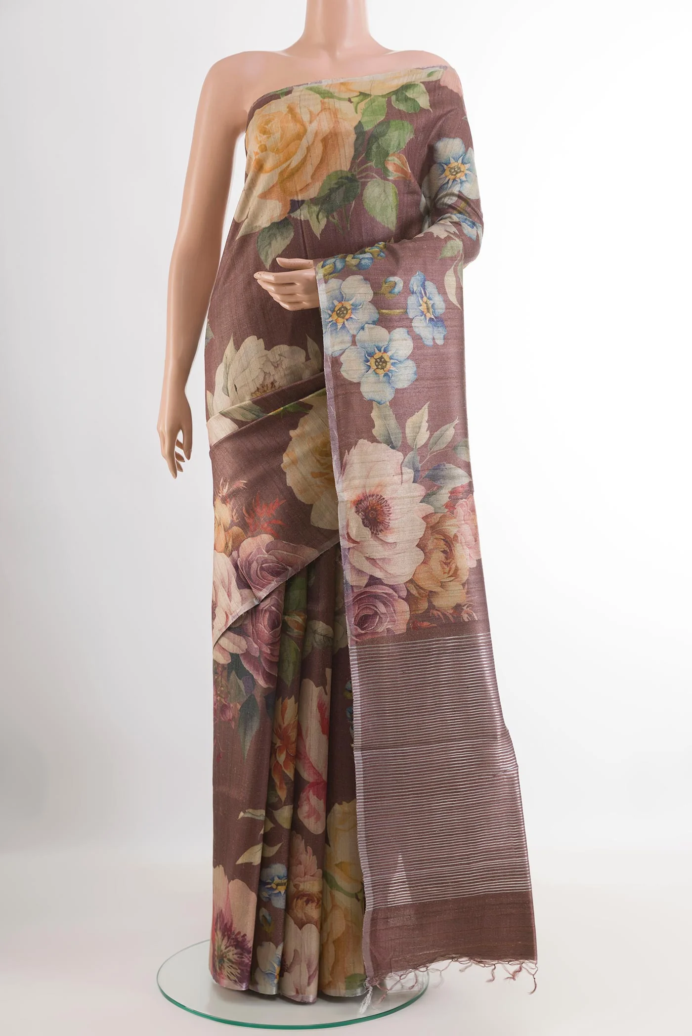 Brown Tussar Silk Saree