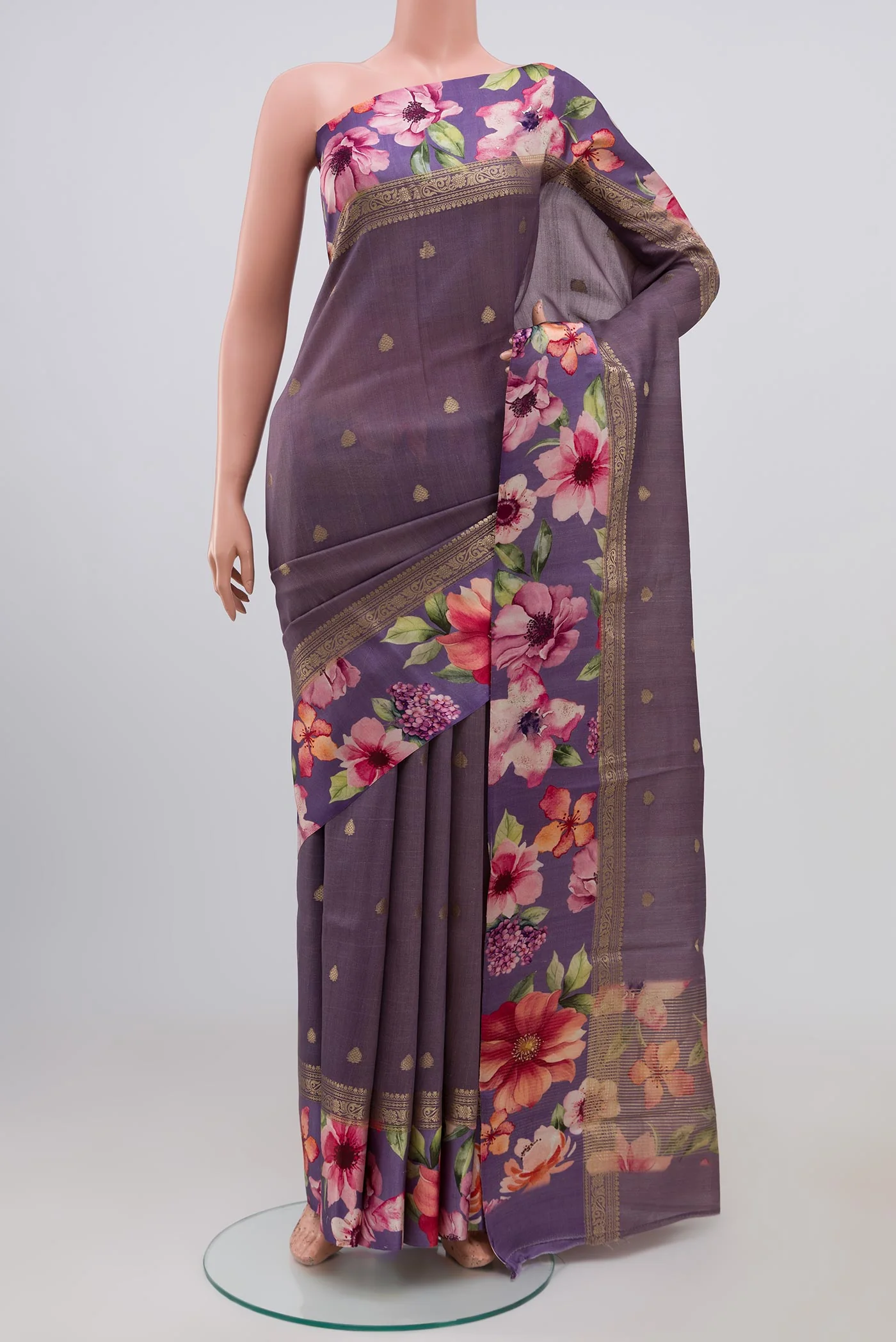 Lilac Tussar Silk Saree