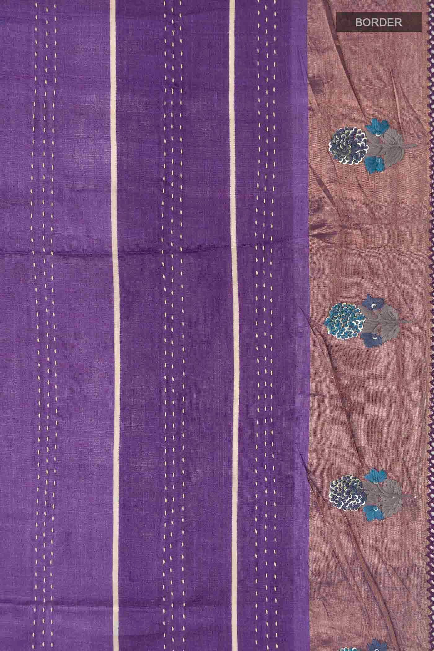 Lavender Tussar Silk Saree - Image 3