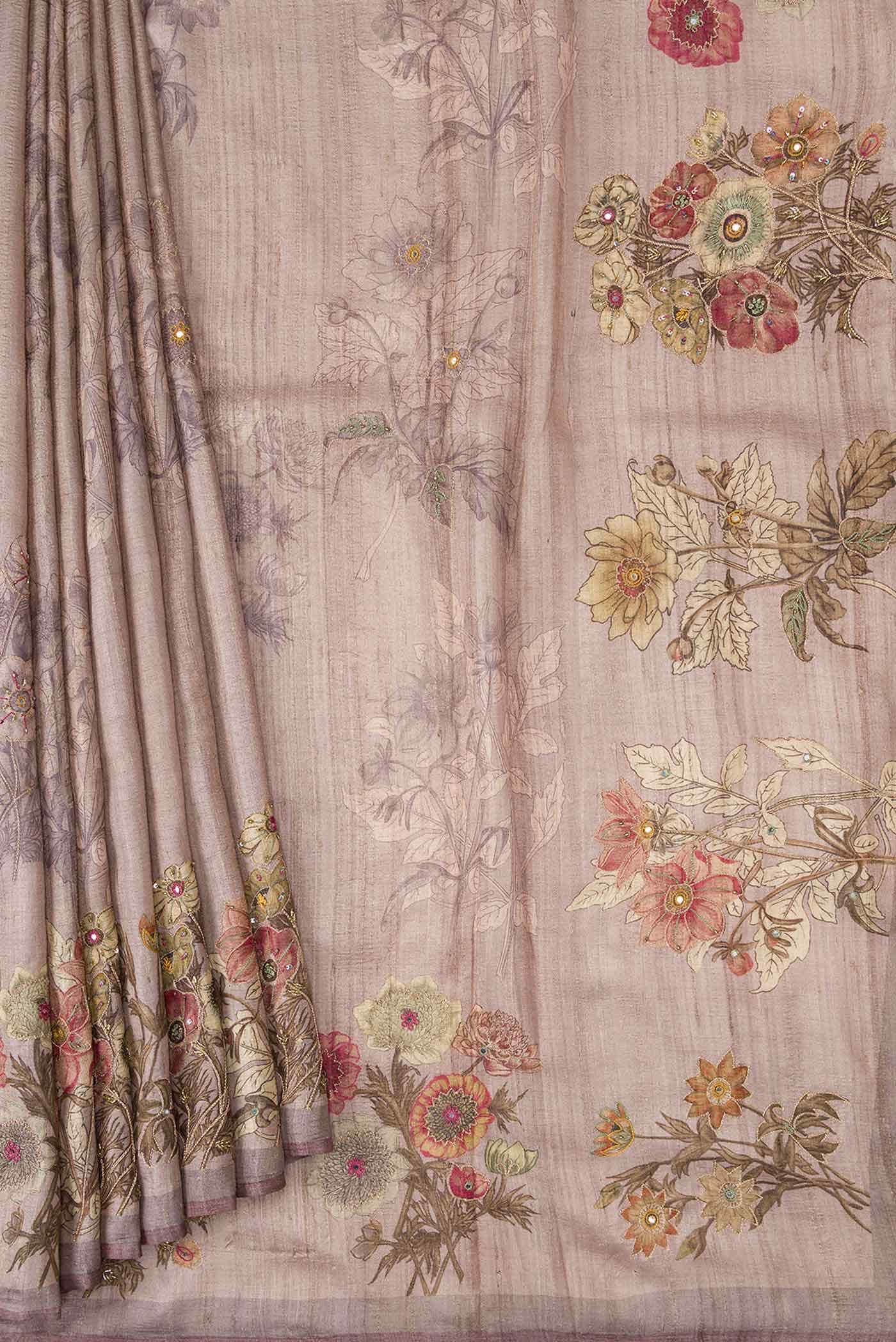 Lavender Tussar Silk Saree - Image 2