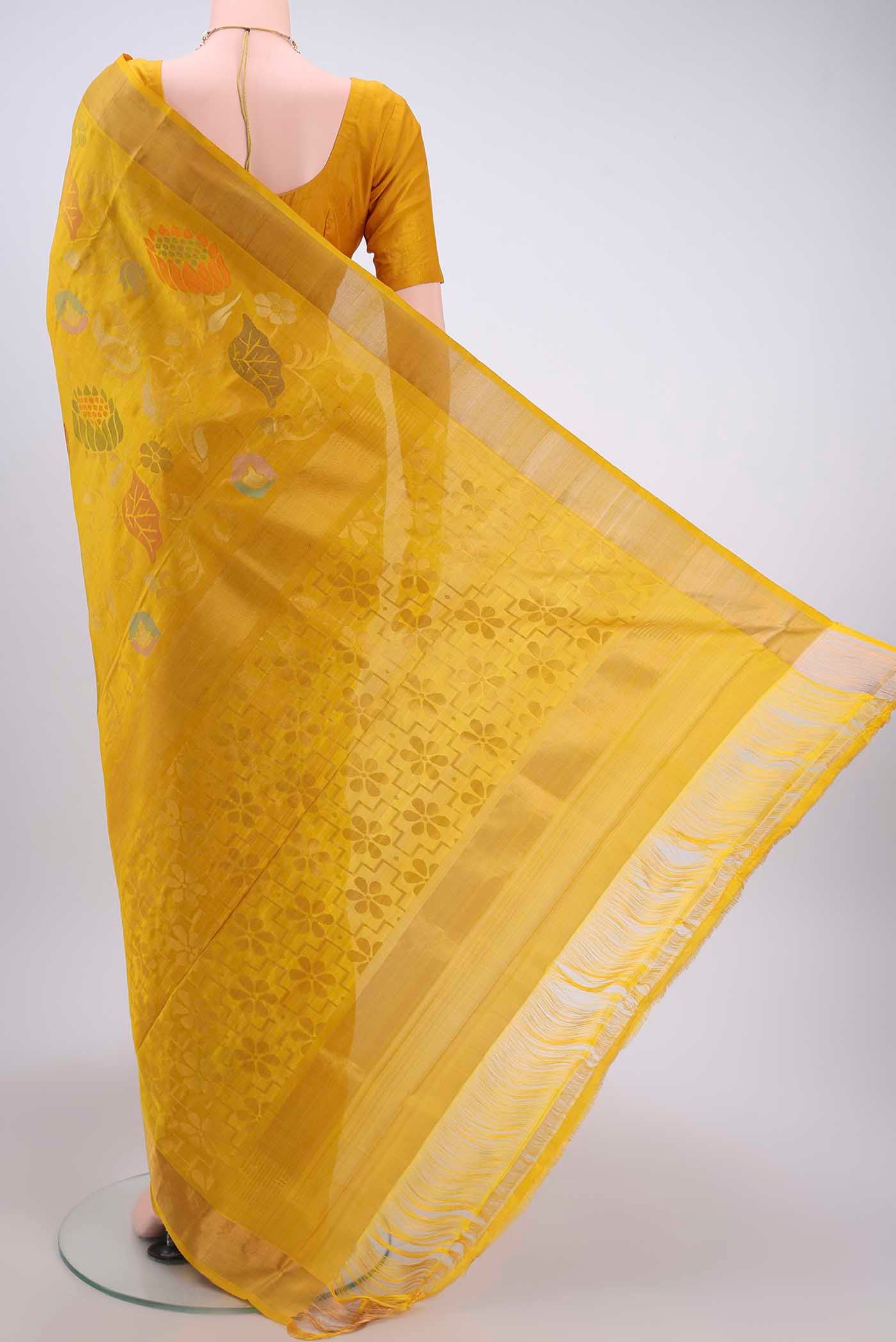 Pure Silk Pure Zari Mustard Uppada Saree - Image 3