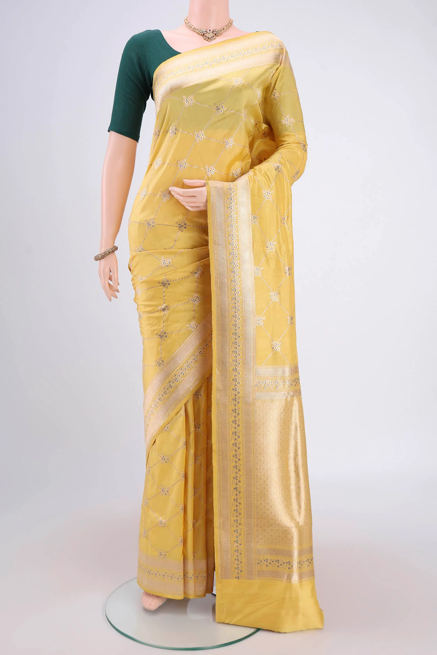 Lemon Yellow Banarasi Silk Saree