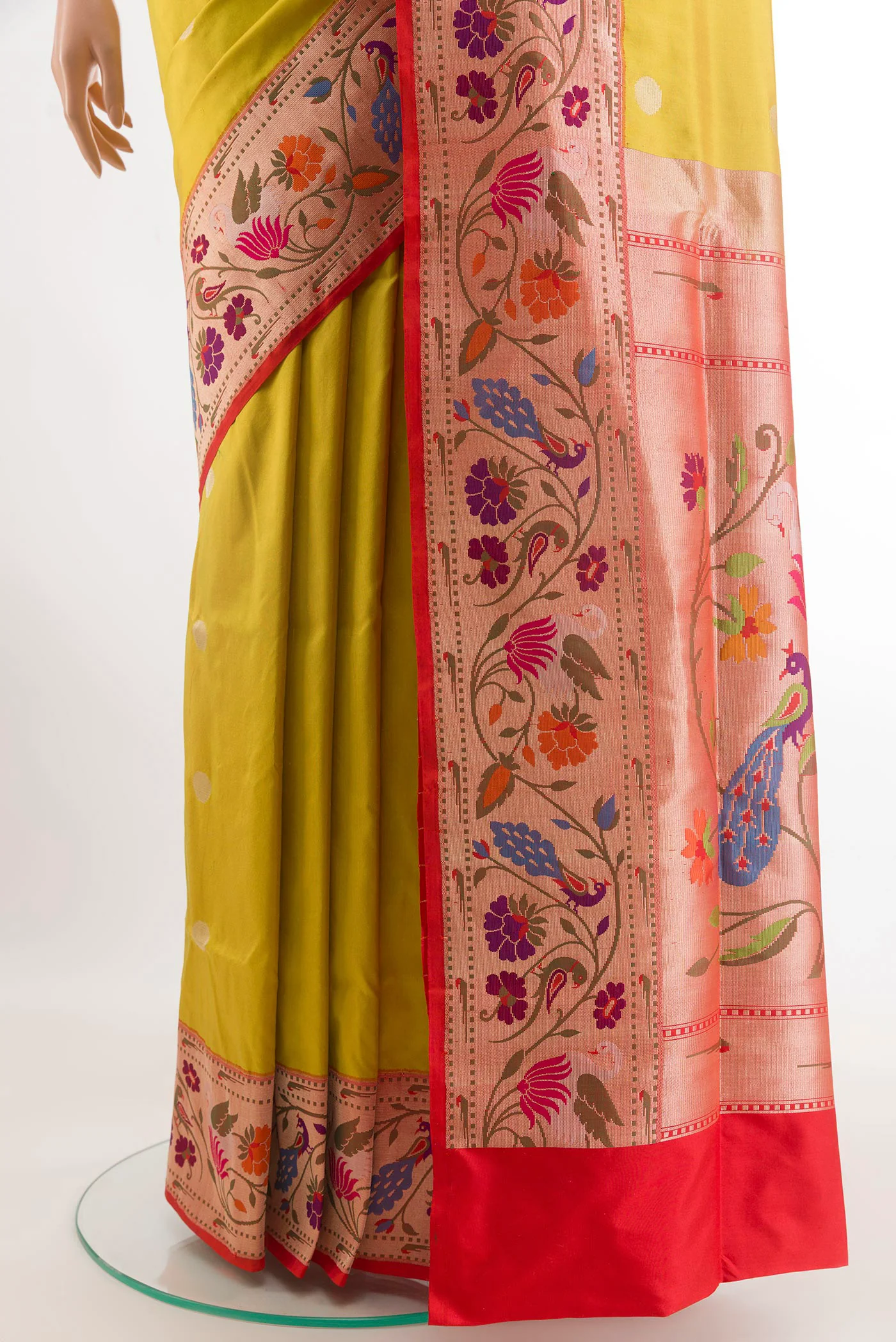Lemon Yellow Banarasi Silk Saree - Image 3
