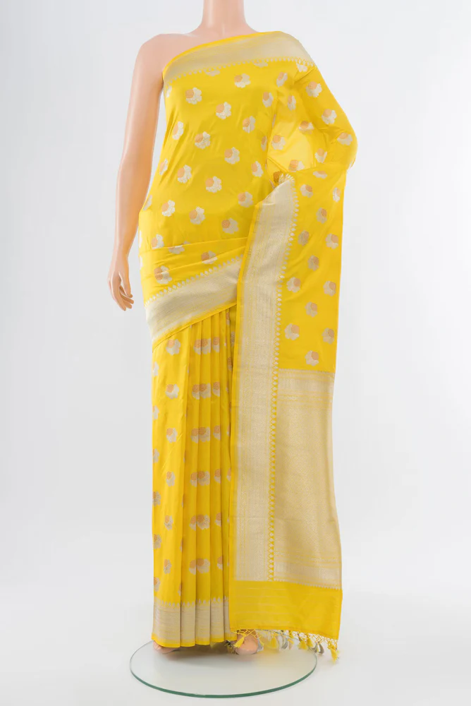 Lemon Yellow Banarasi Silk Saree