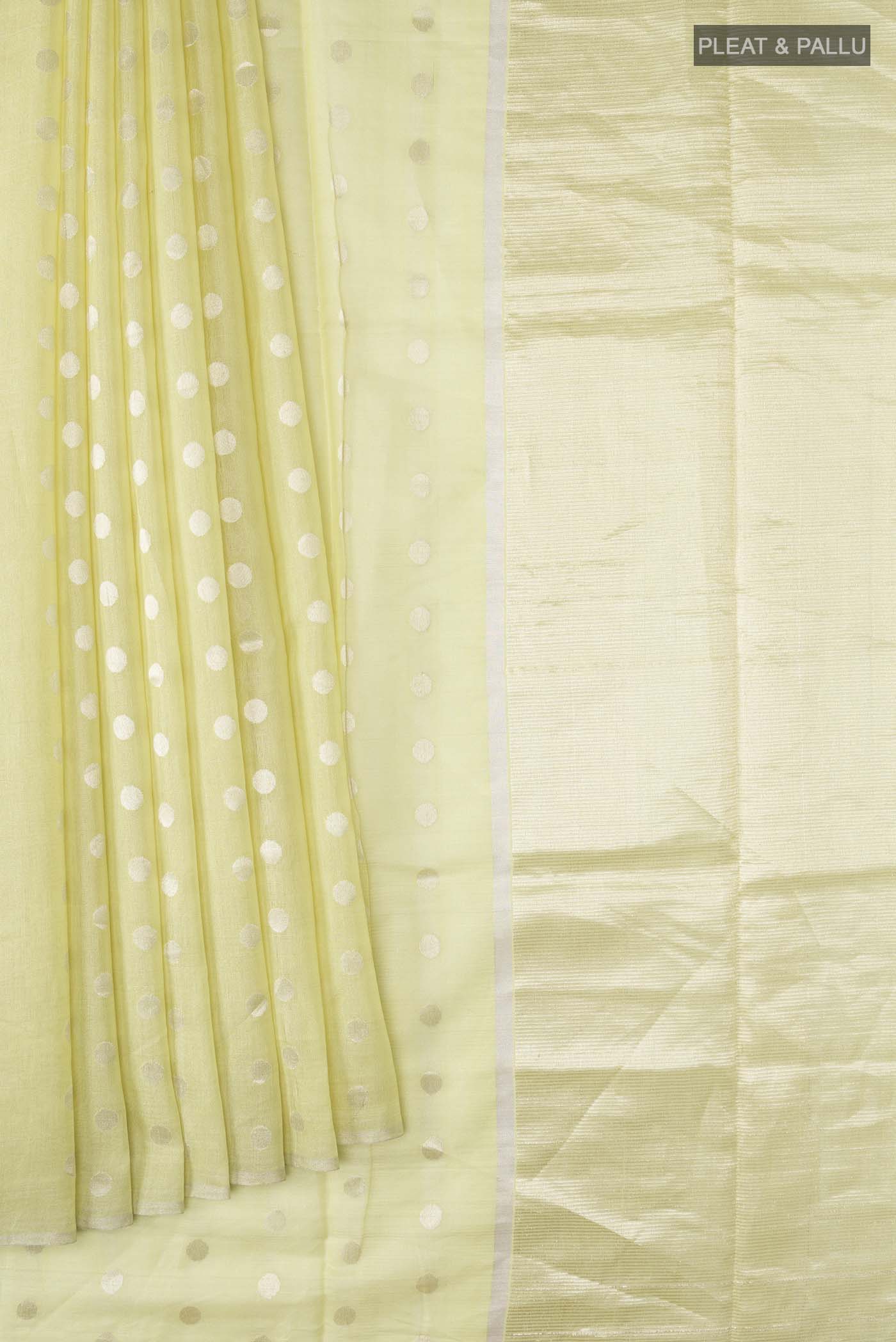 Lemon Yellow Bhagalpuri Tussar Silk Saree - Image 4