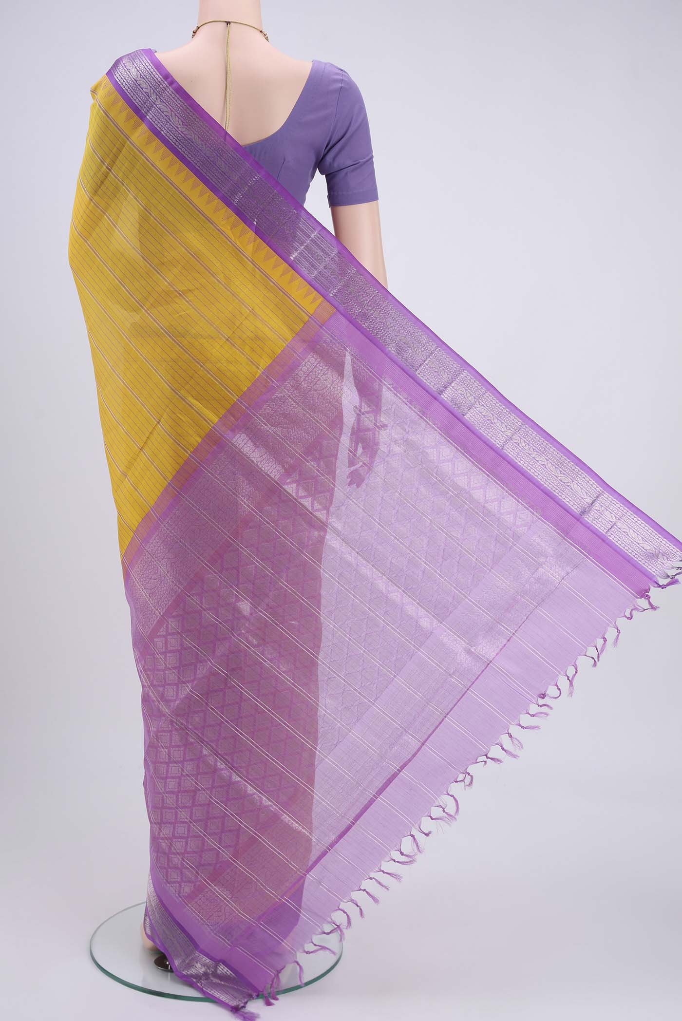 Lemon Yellow Silk Cotton Saree - Image 3