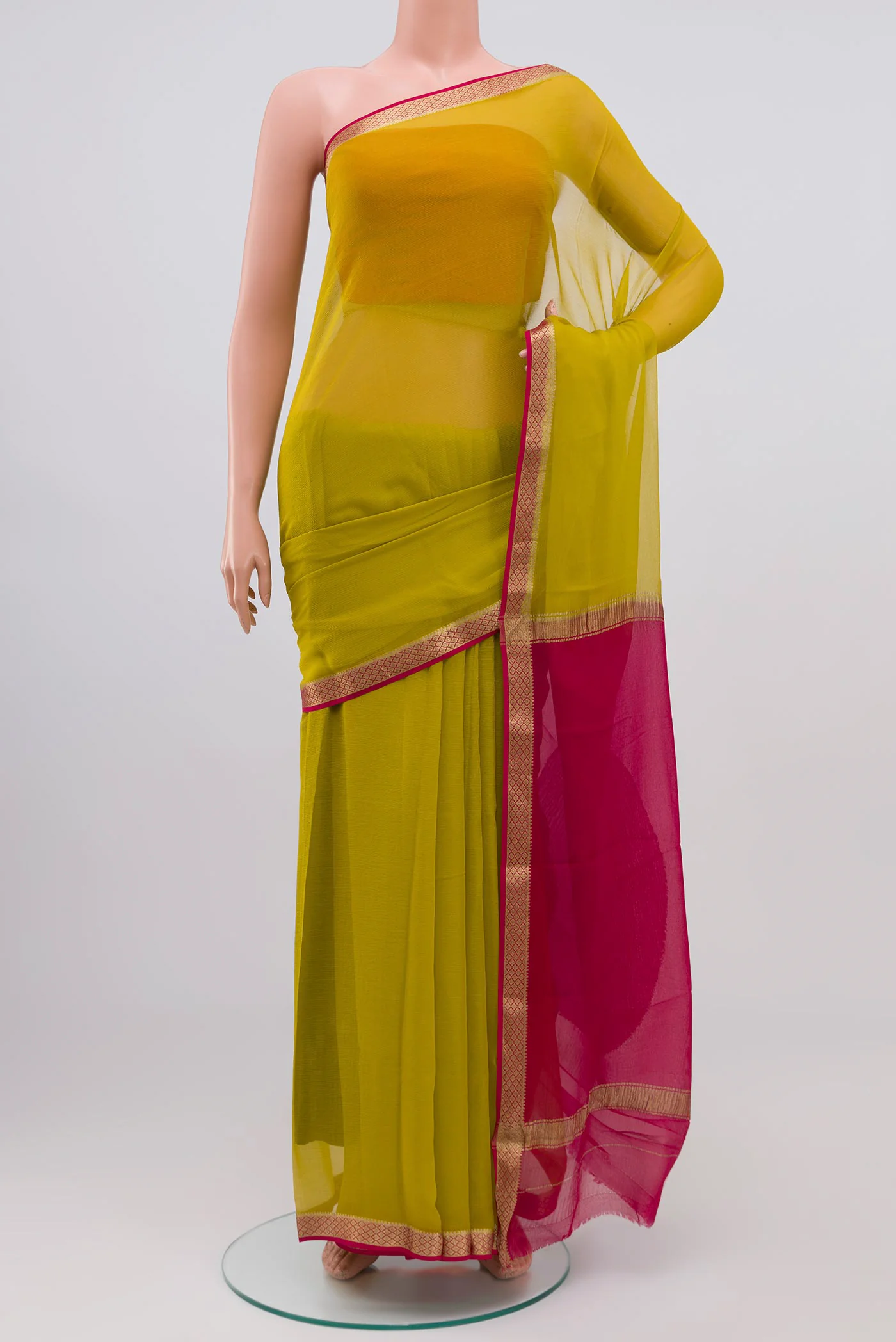 Lemon Yellow Mysore Chiffon Saree