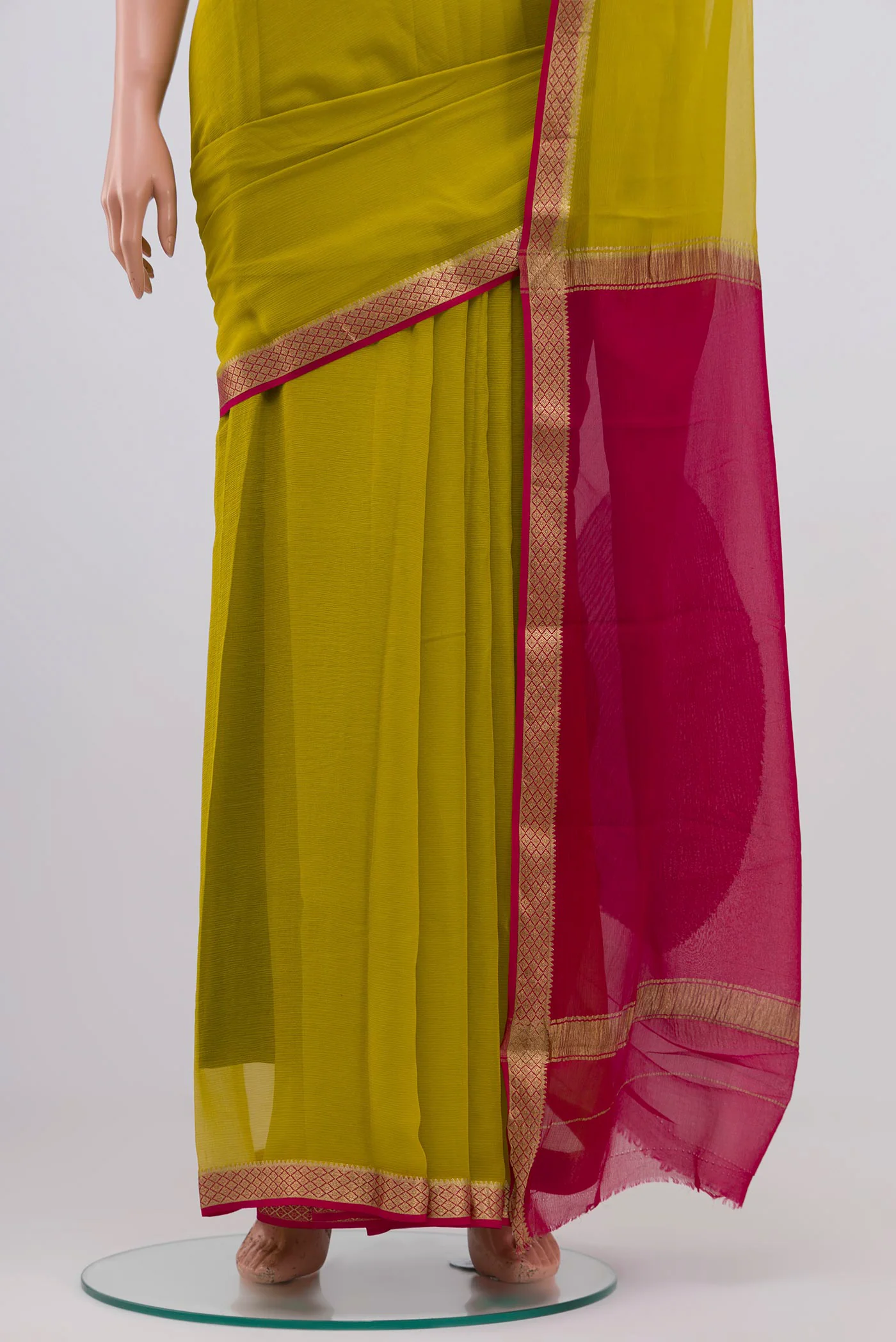Lemon Yellow Mysore Chiffon Saree - Image 3