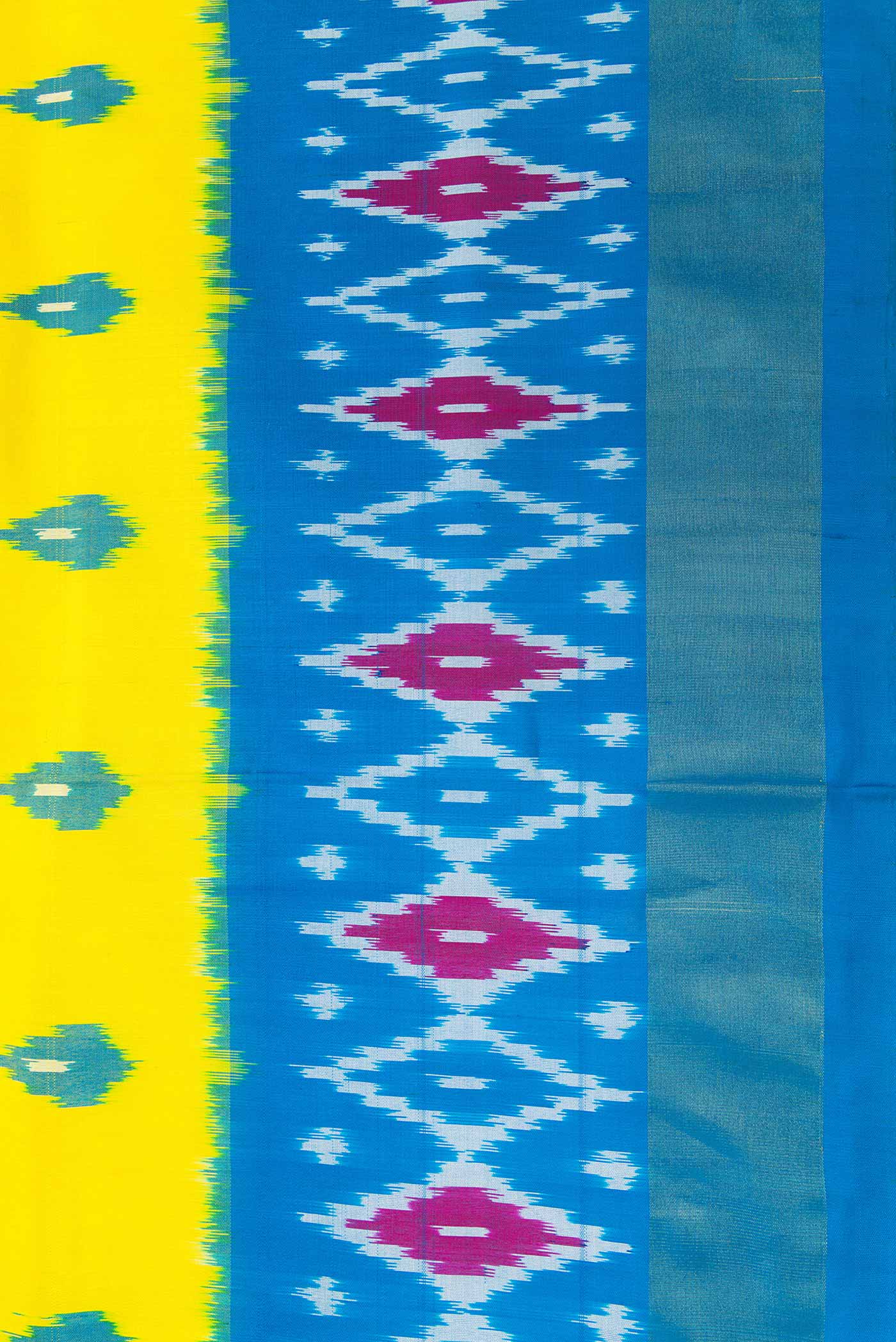 Lemon Yellow Pochampally Silk Saree - Image 3