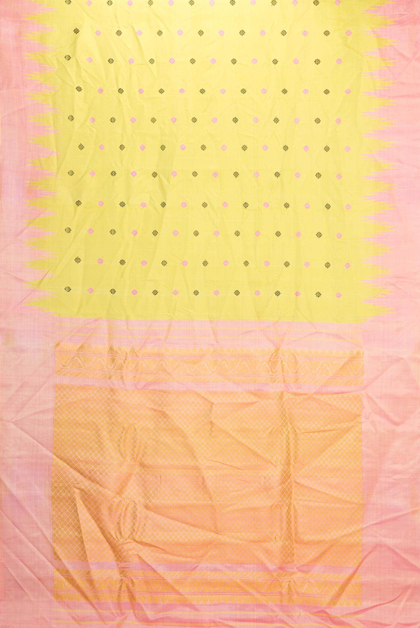 Lemon Yellow Dual Tone Gadwal Silk Saree - Image 4