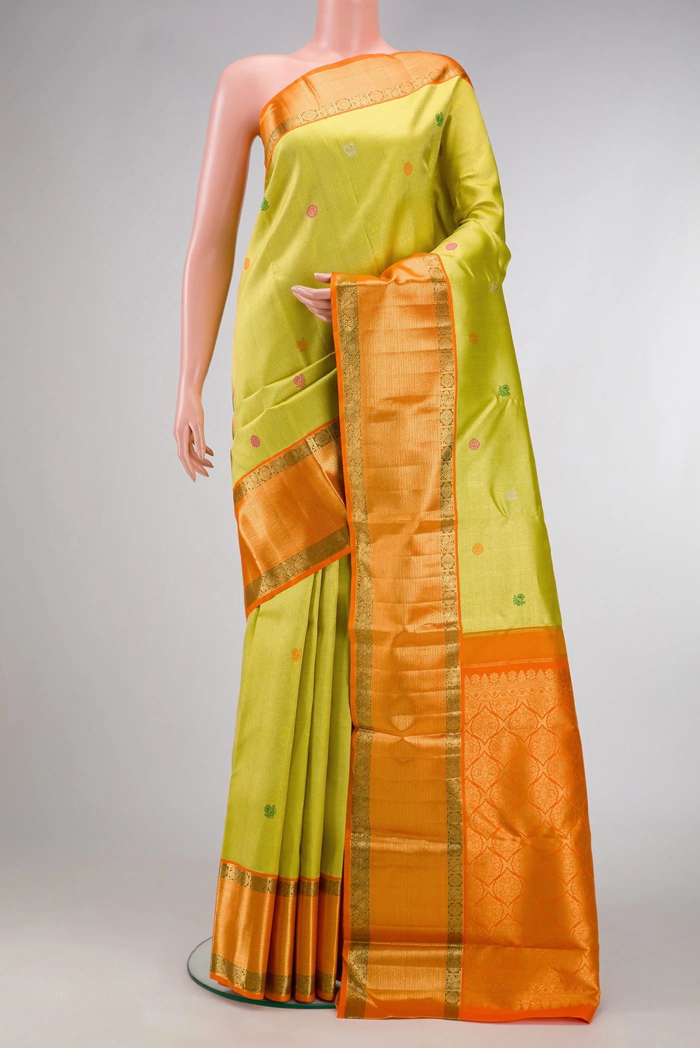 Lemon Yellow Kanchipuram Silk Saree