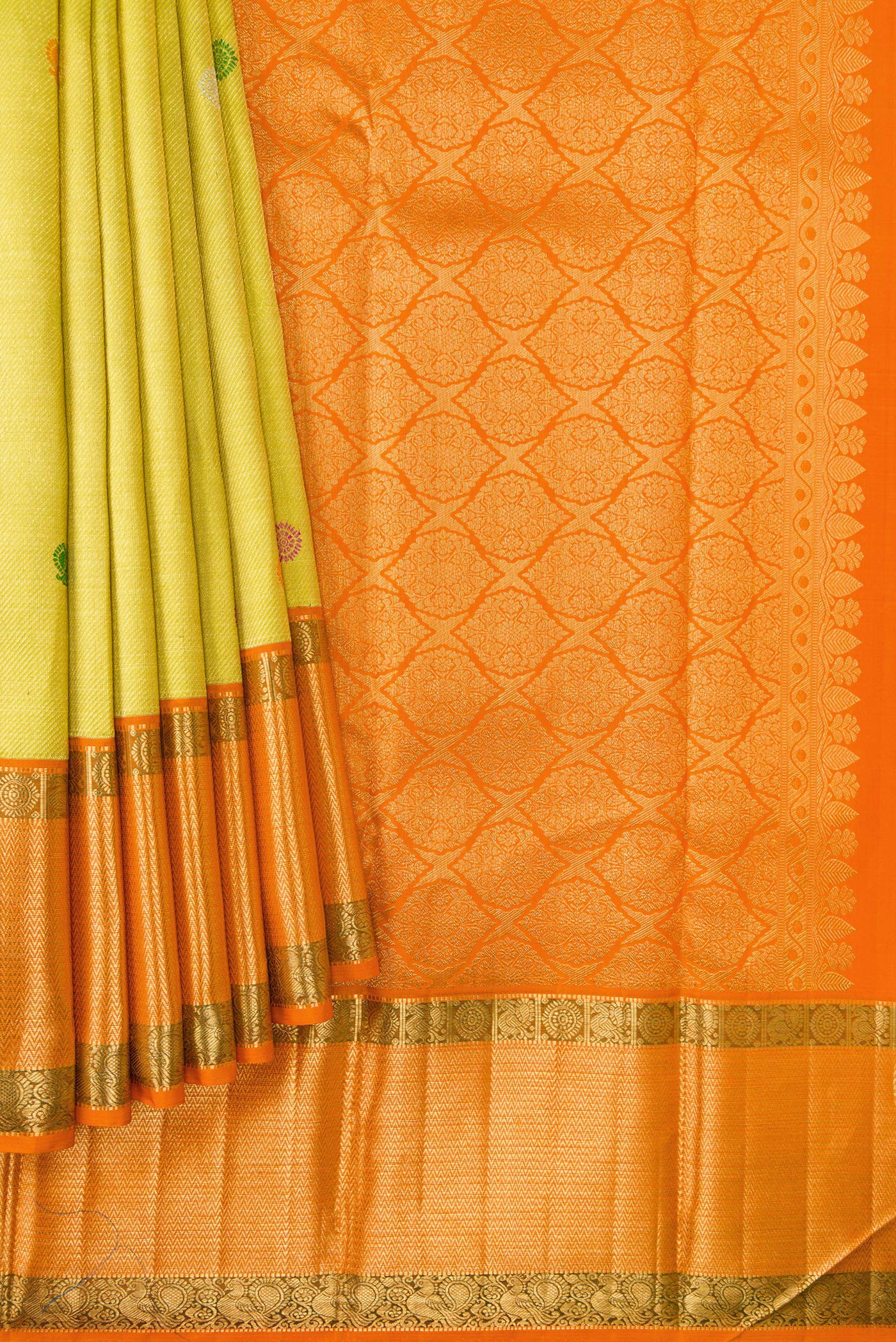 Lemon Yellow Kanchipuram Silk Saree - Image 4