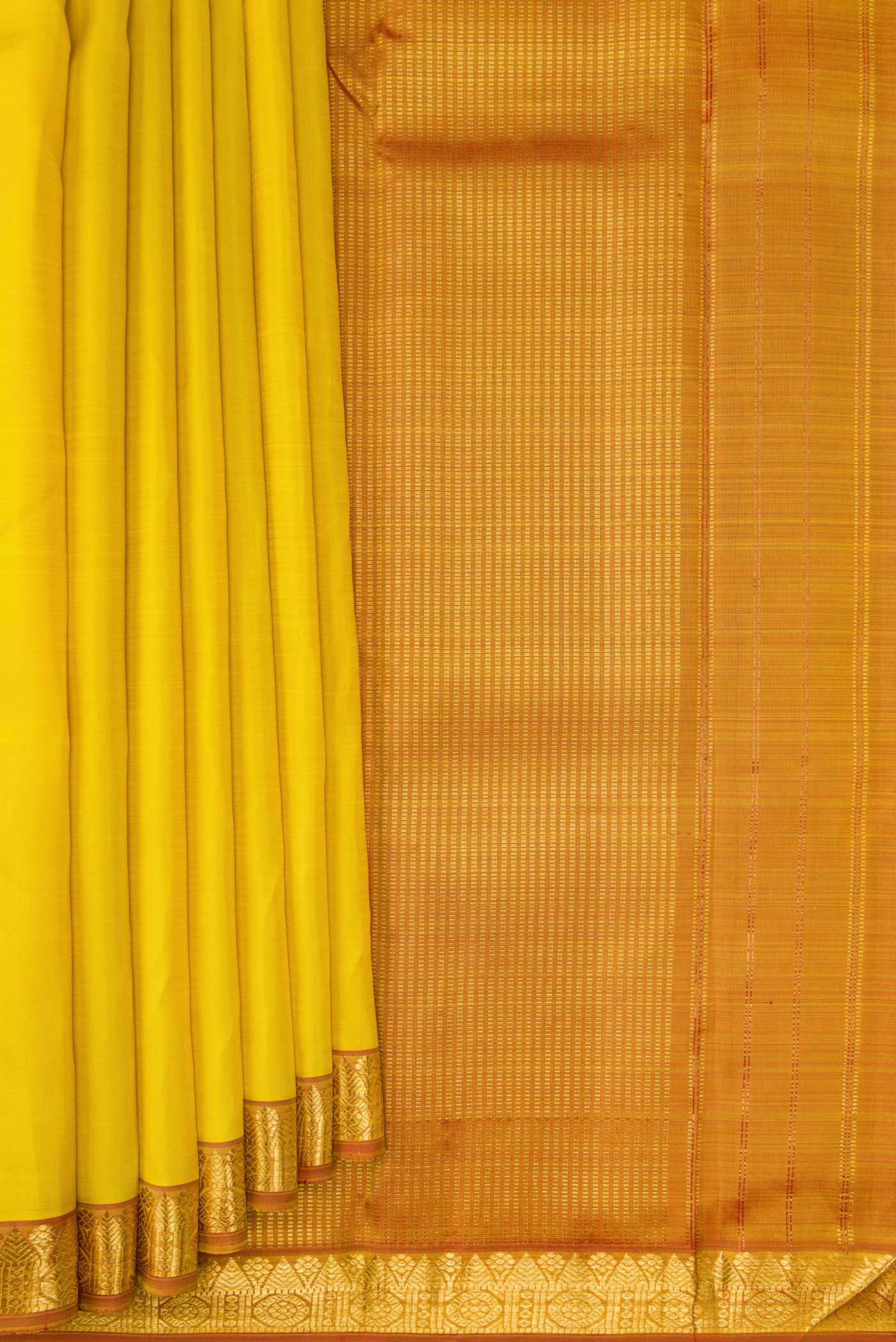 Lemon Yellow Kanjivaram Silk Saree - Image 4