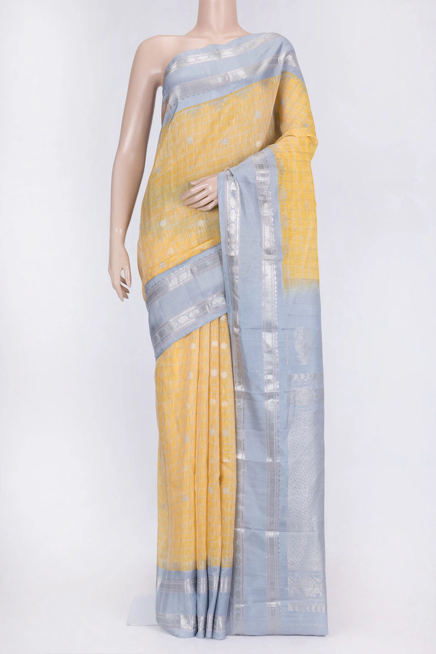 Lemon Yellow Gadwal cotton Saree