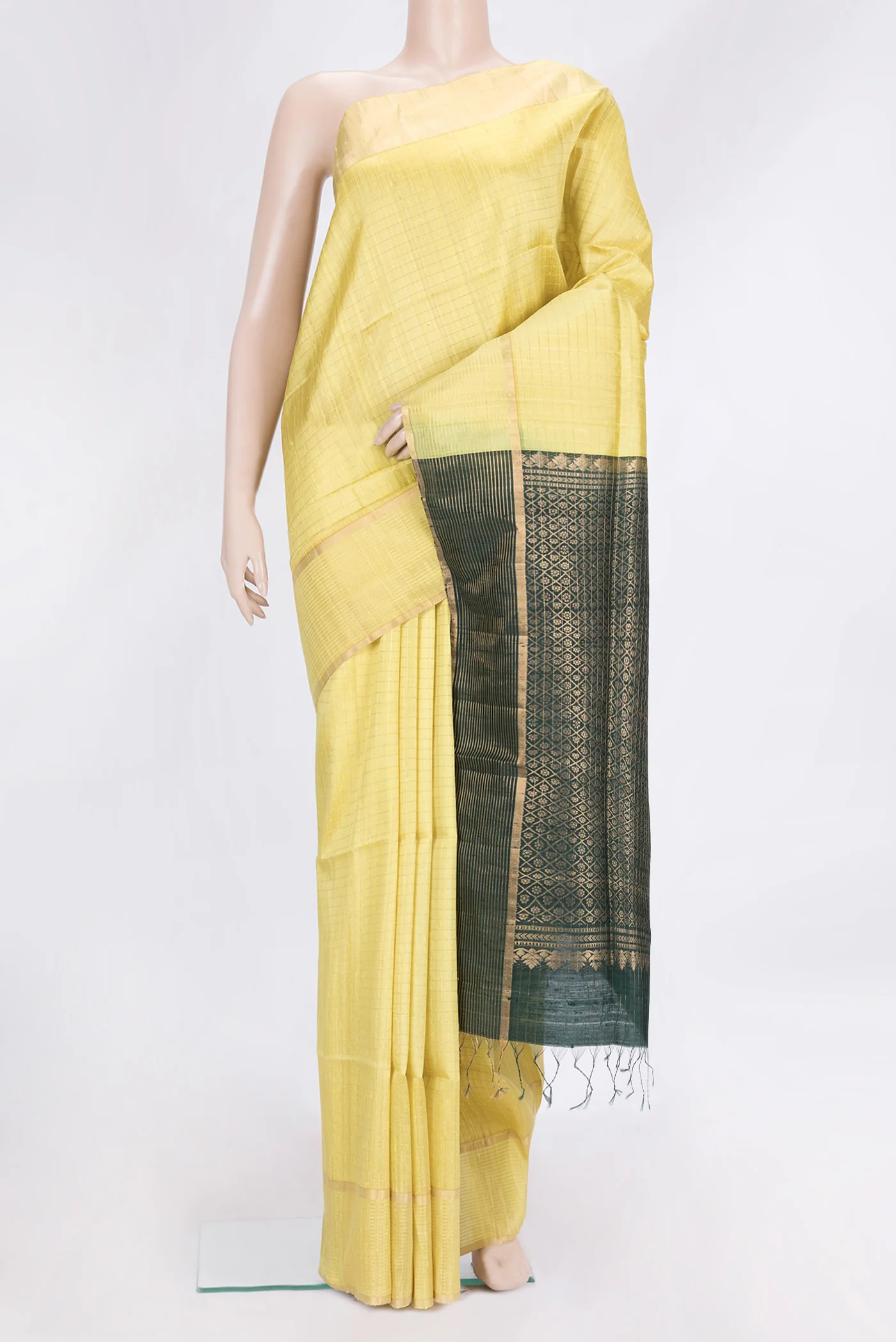 Lemon Yellow Raw Silk Saree