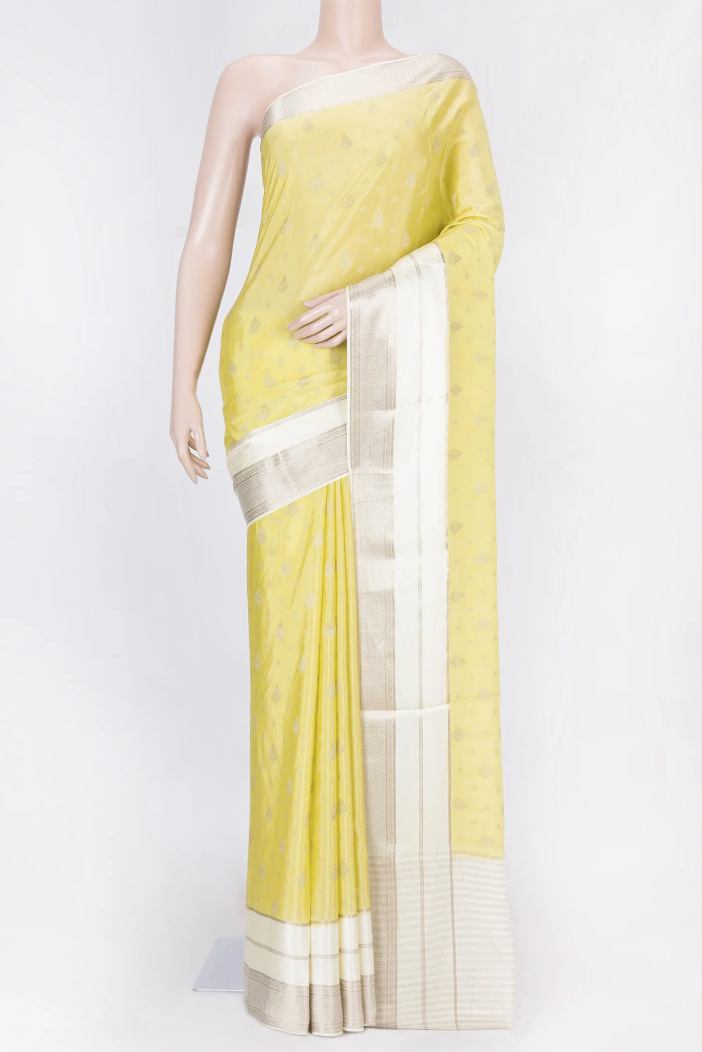 Lemon Yellow Mysore Crepe Saree