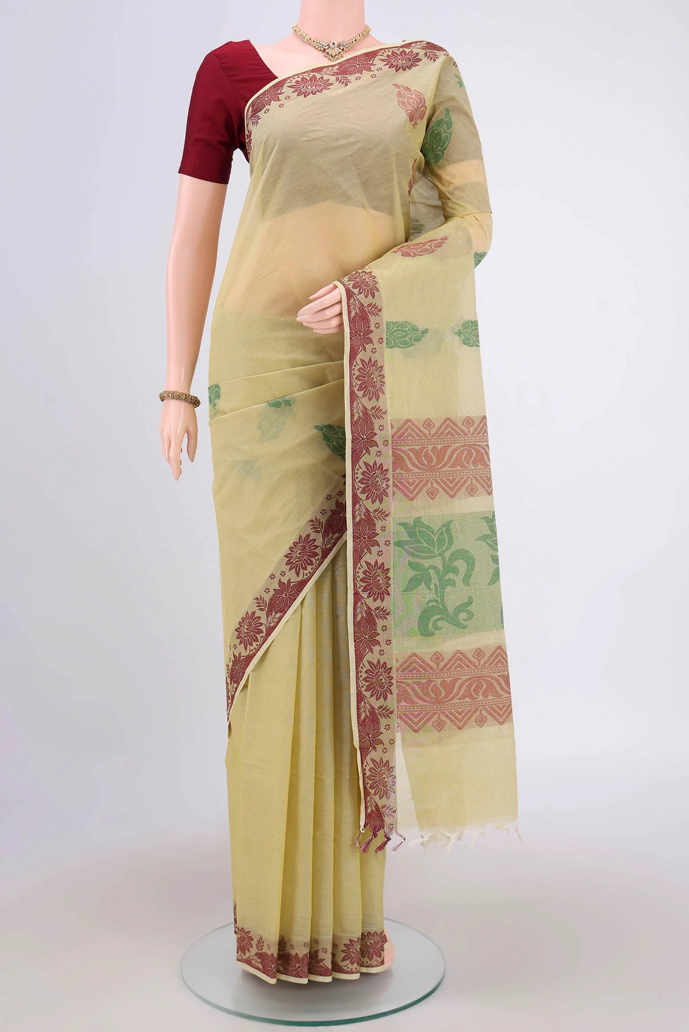 Lemon Yellow Kanchi Cotton Saree