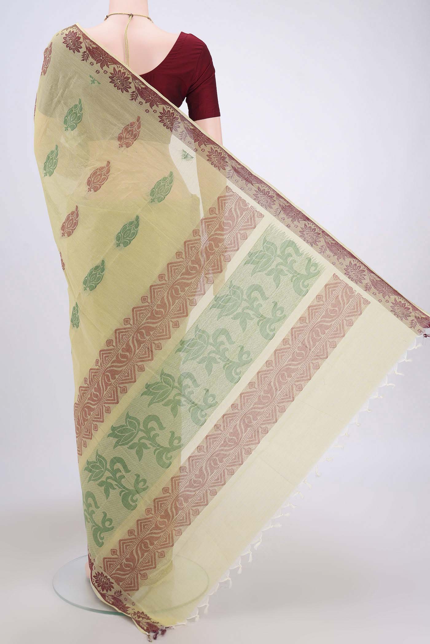 Lemon Yellow Kanchi Cotton Saree - Image 2