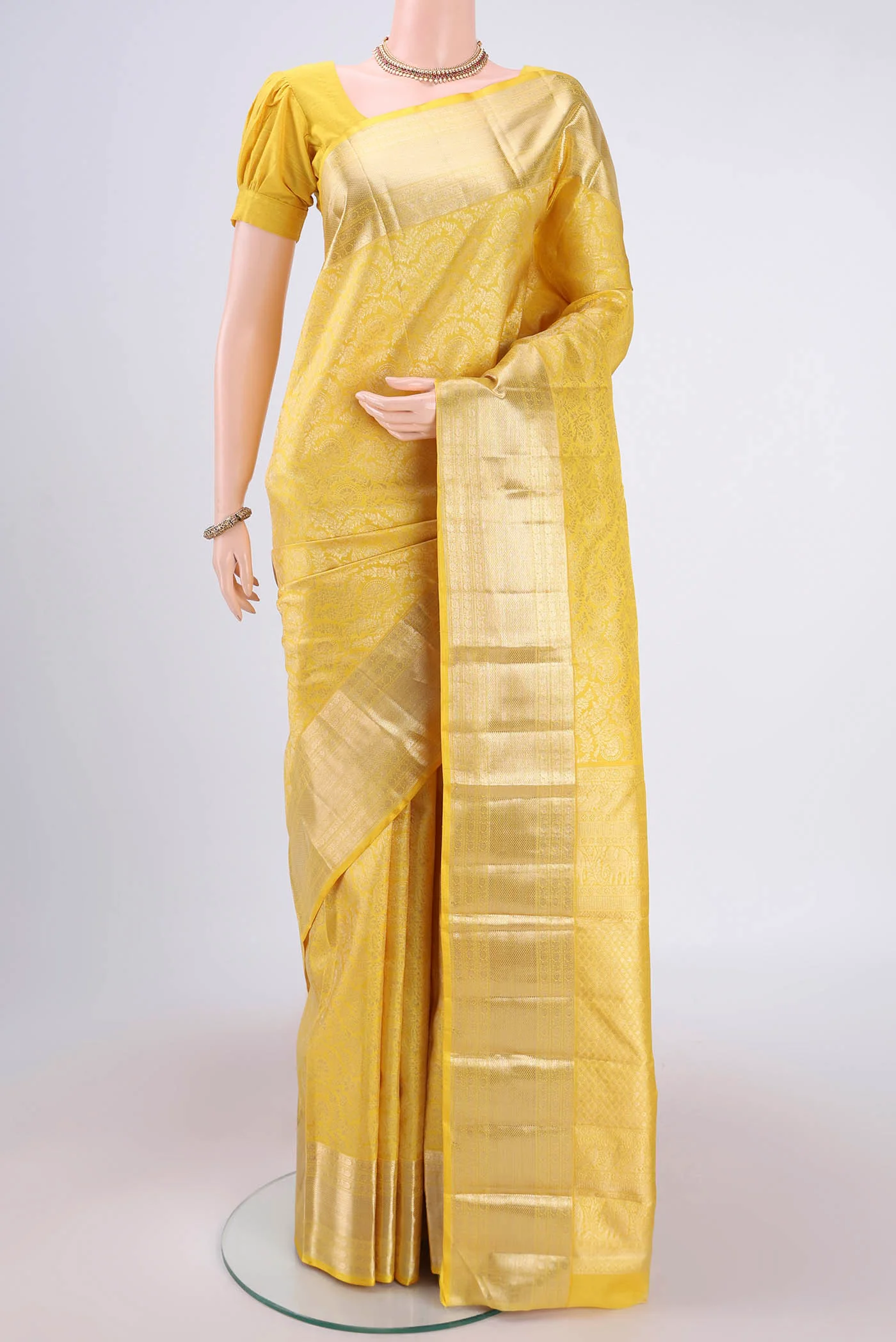 Lemon Yellow Kanchipuram Silk Saree