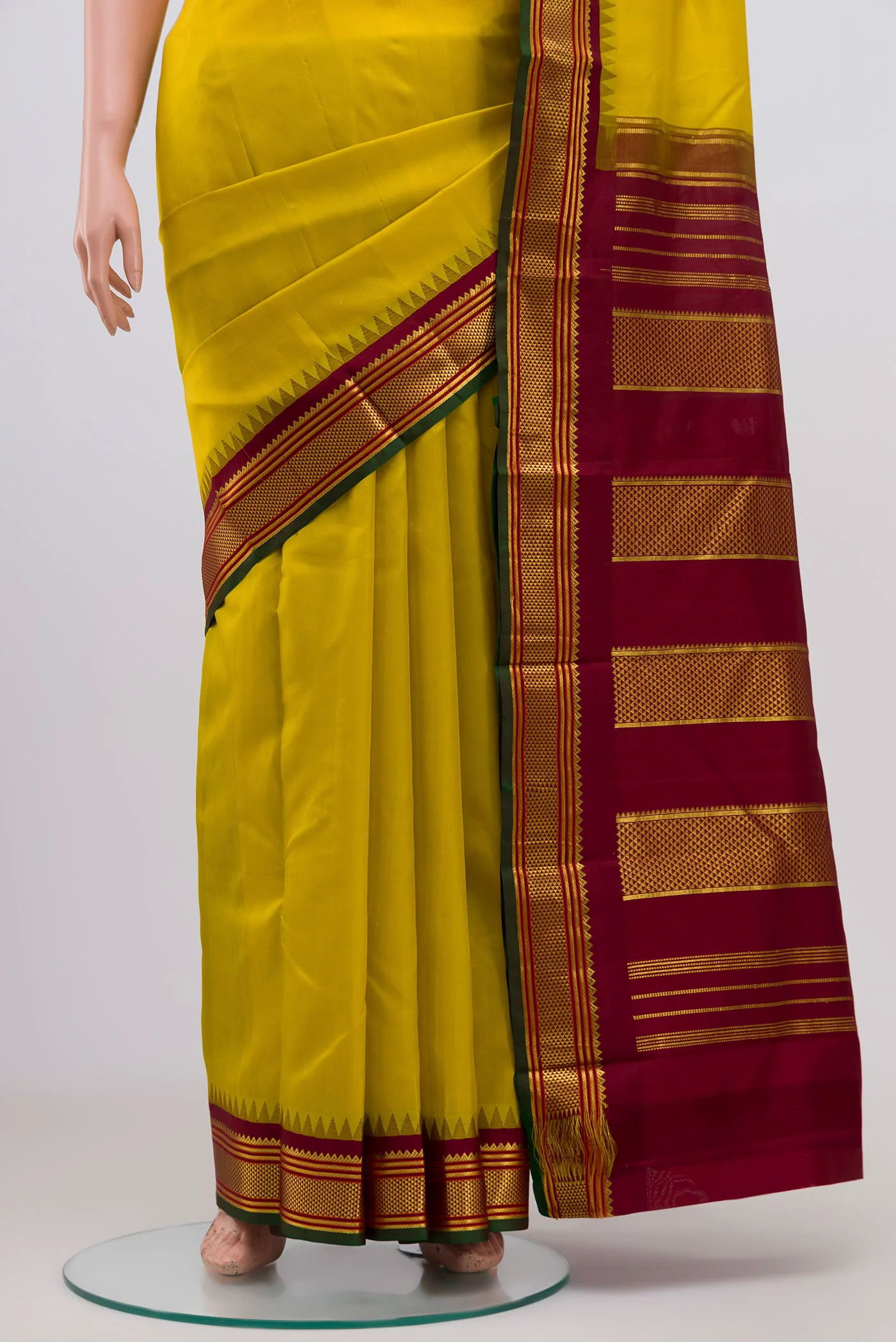 Lemon Yellow Kanjivaram Silk Saree - Image 3