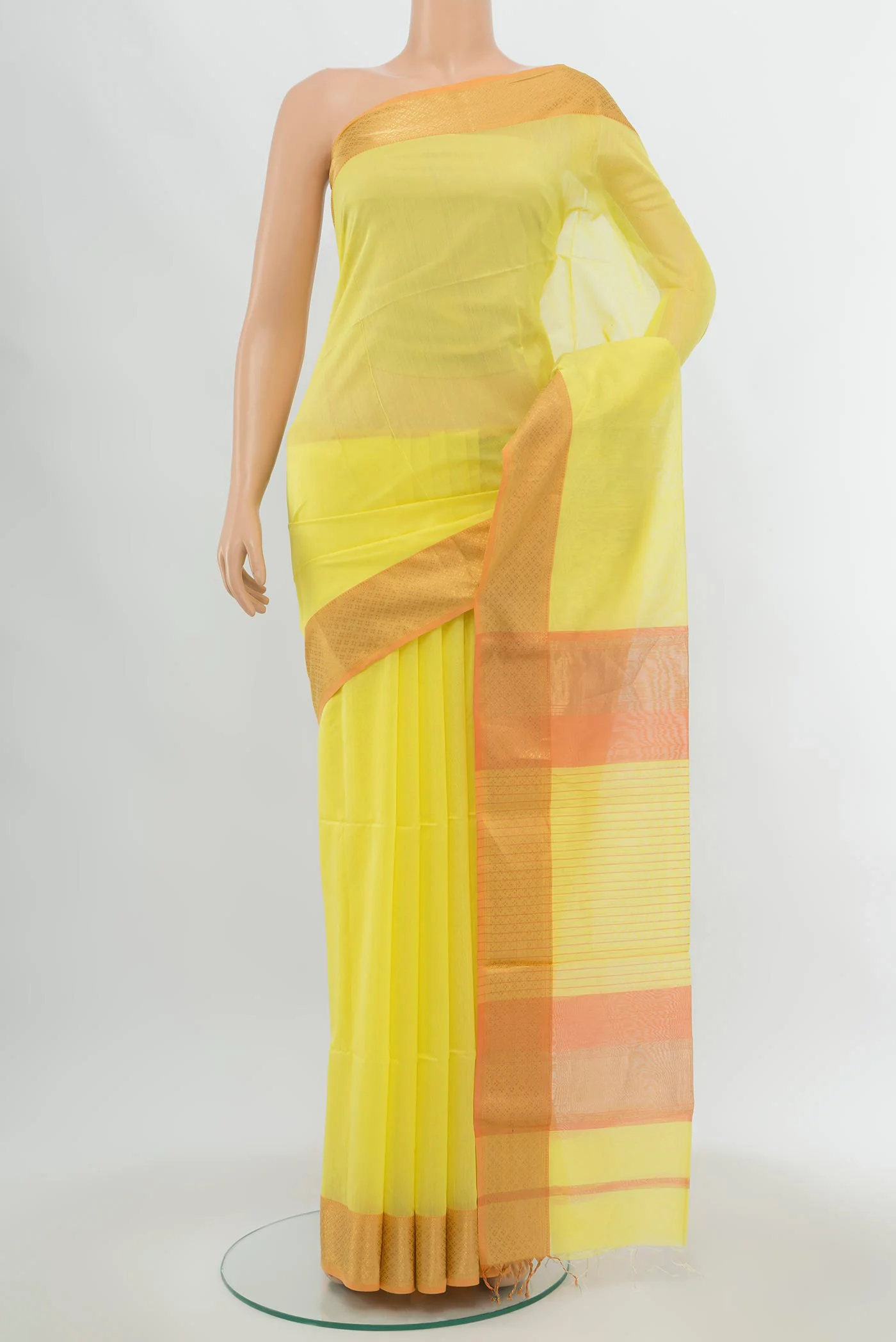 Lemon Yellow Maheshwari Silk Cotton Saree