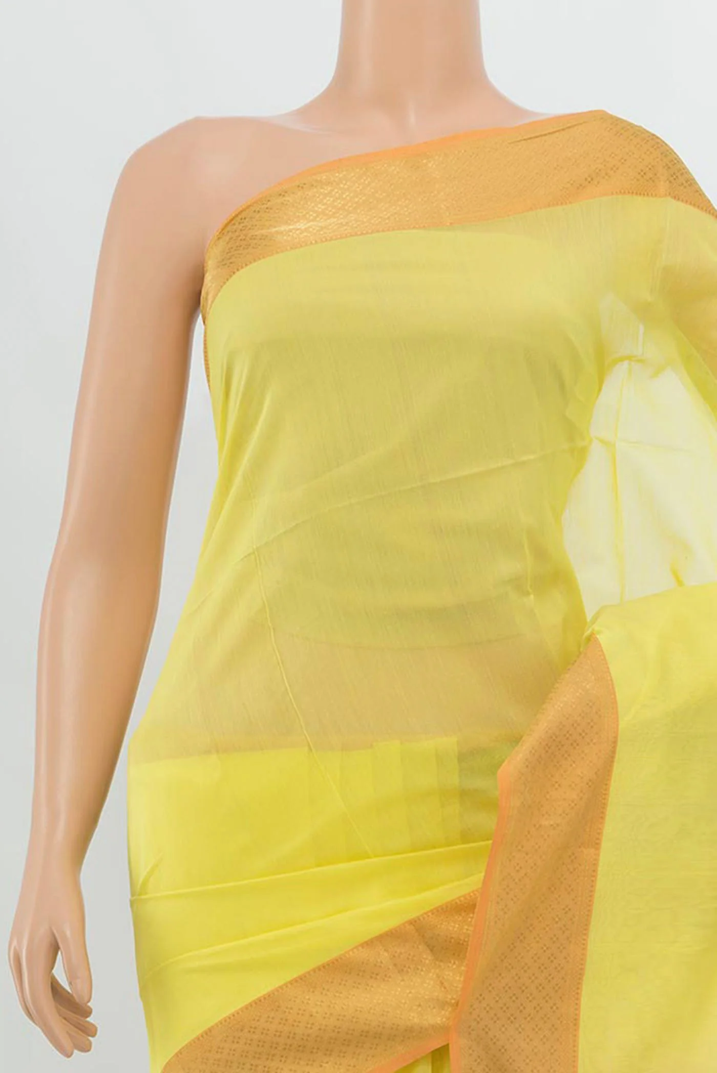 Lemon Yellow Maheshwari Silk Cotton Saree - Image 2