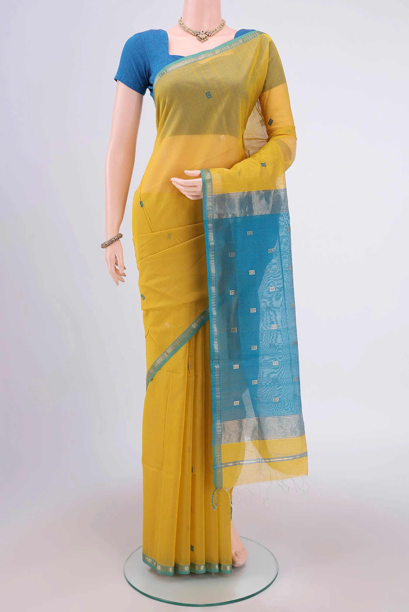 Lemon Yellow Maheshwari Silk Cotton Saree
