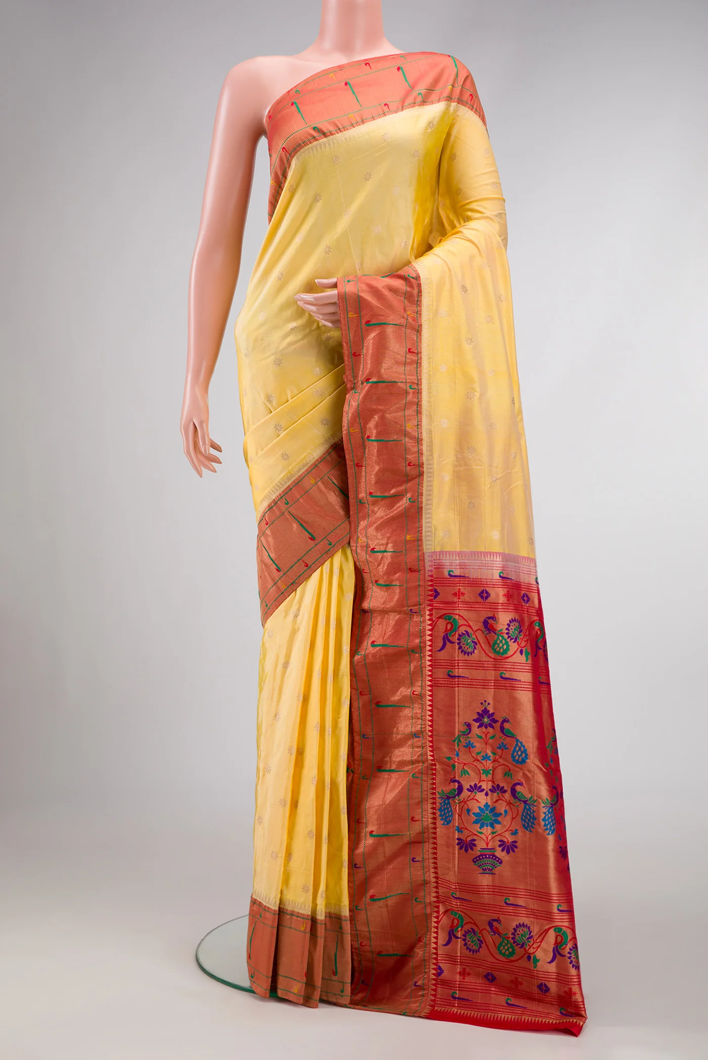 Lemon Yellow Paithani Silk Saree