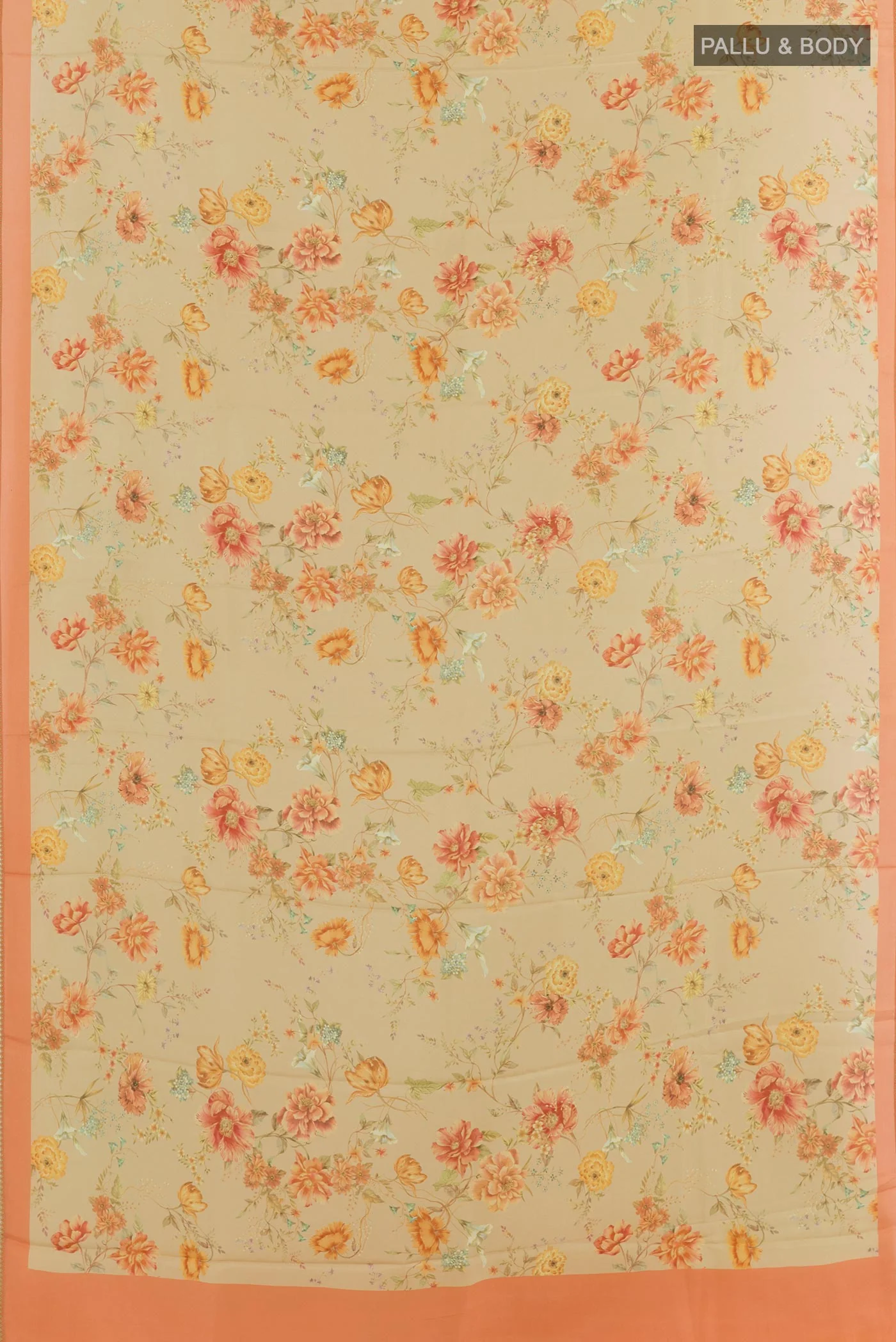 Beige Printed Silk Saree - Image 3