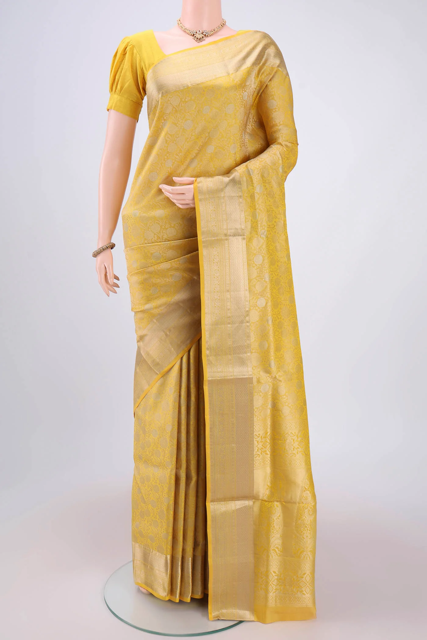Lemon Yellow Soft Silk Saree