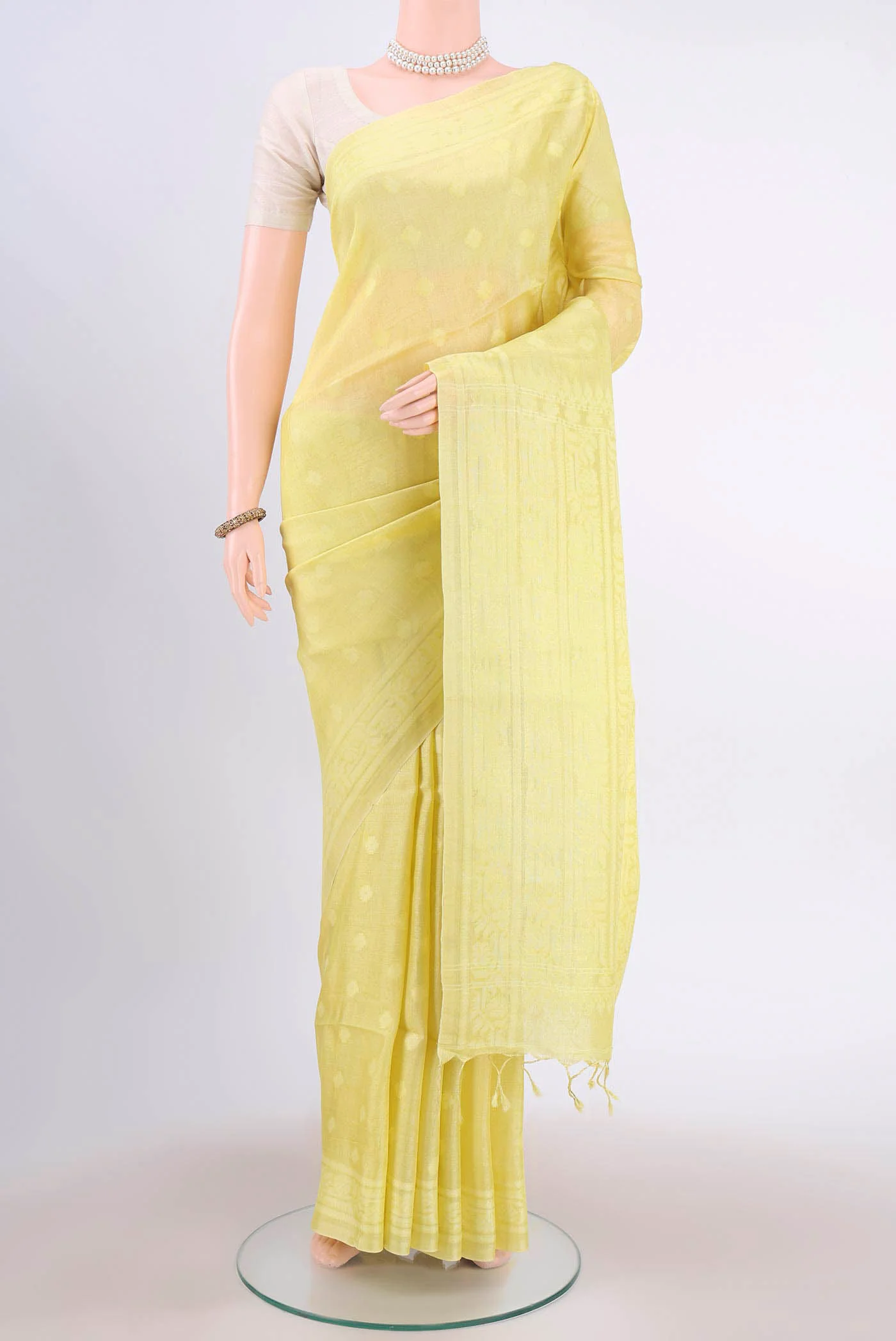 Lemon Yellow Tussar Silk Saree